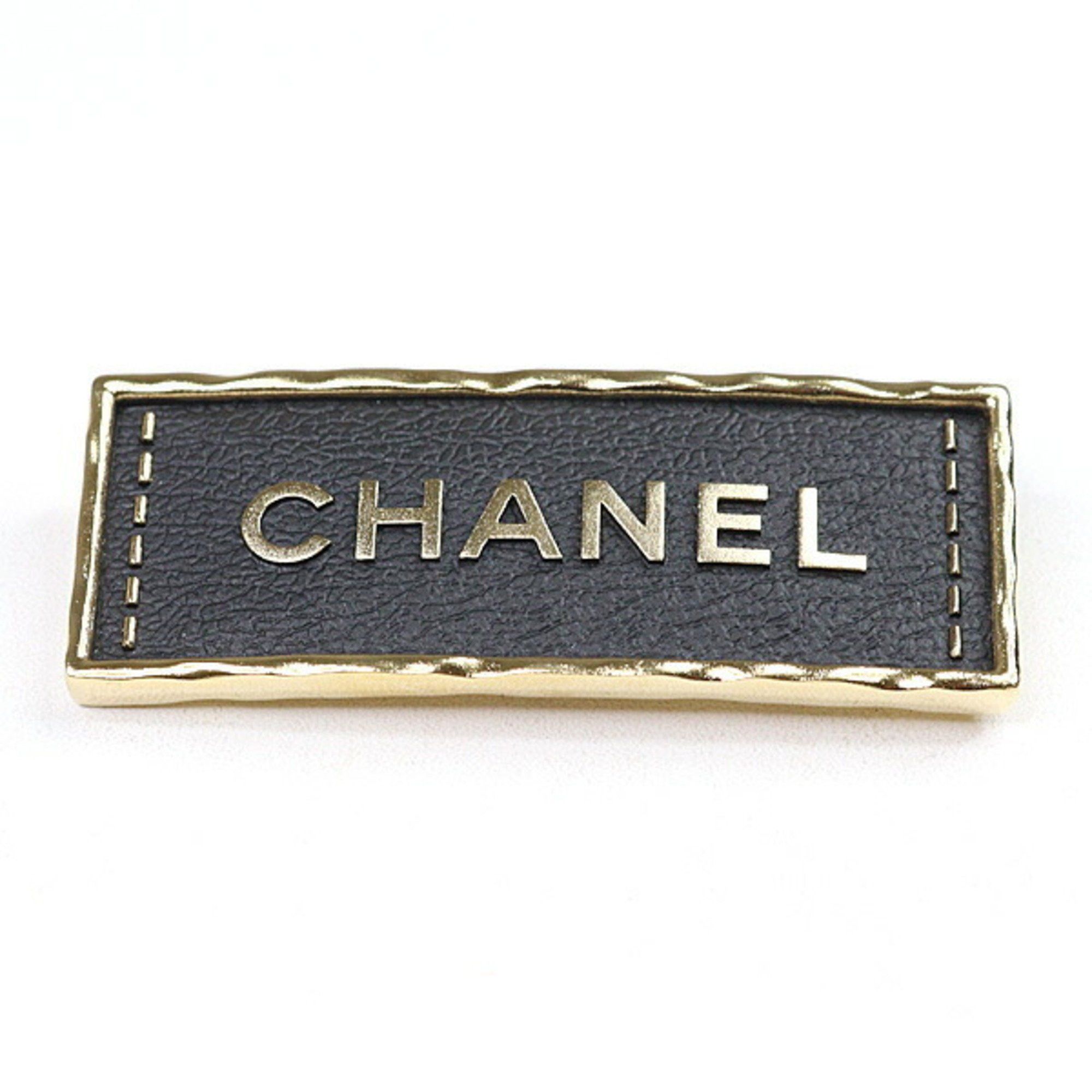 Chanel CHANEL Brooch Metal Leather Gold Black Tag A23S Size ONE SIZE - 1 Thumbnail
