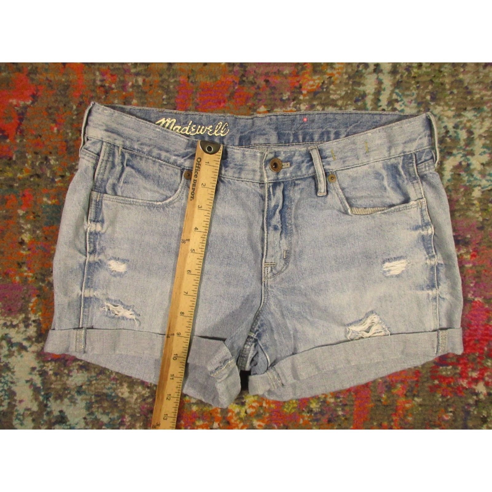 Madewell Madewell Shorts Womens 27 Relaxed Mid-Length Folded Hem Distressed Denim 30x4 Blue 5-Pocket Style Cut-Off Casual Summer Womens Size 27" / US 4 / IT 40 - 6 Thumbnail