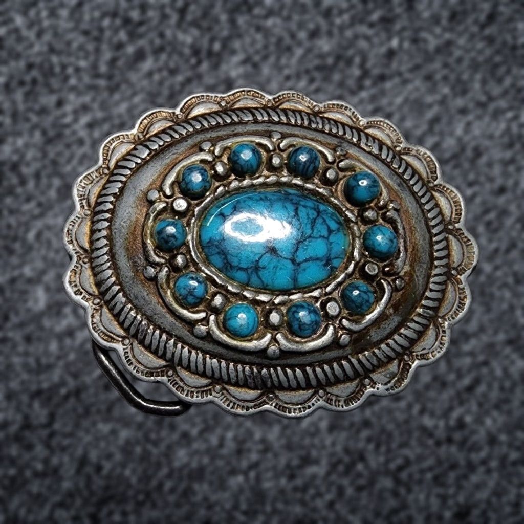 Vintage Vintage Western Style Belt Buckle Oval Faux Turquoise Silver Metal Unbranded Accessories Size ONE SIZE - 1 Thumbnail