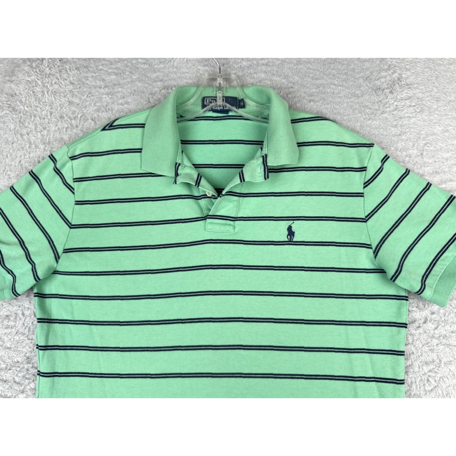 Ralph Lauren VINTAGE Ralph Lauren Polo Shirt Adult Medium Green Stripe 100% Cotton Jersey Short Sleeve Mens Polo Shirt, Green, Striped, 90s Theme Size US M / EU 48-50 / 2 - 4 Thumbnail