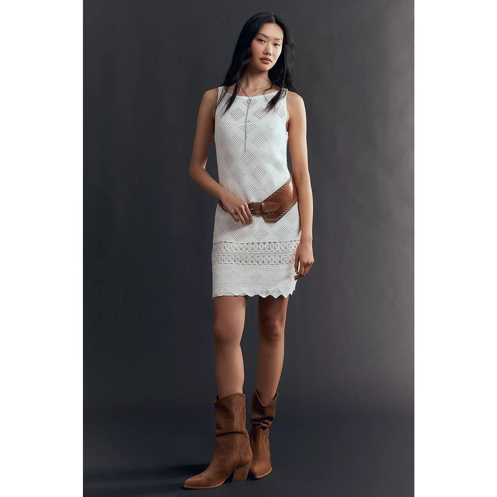 Anthropologie NWT Sleeveless Crochet Boat-Neck Mini Shift Dress $198 LARGE Size L / US 10 / IT 46 - 3 Thumbnail
