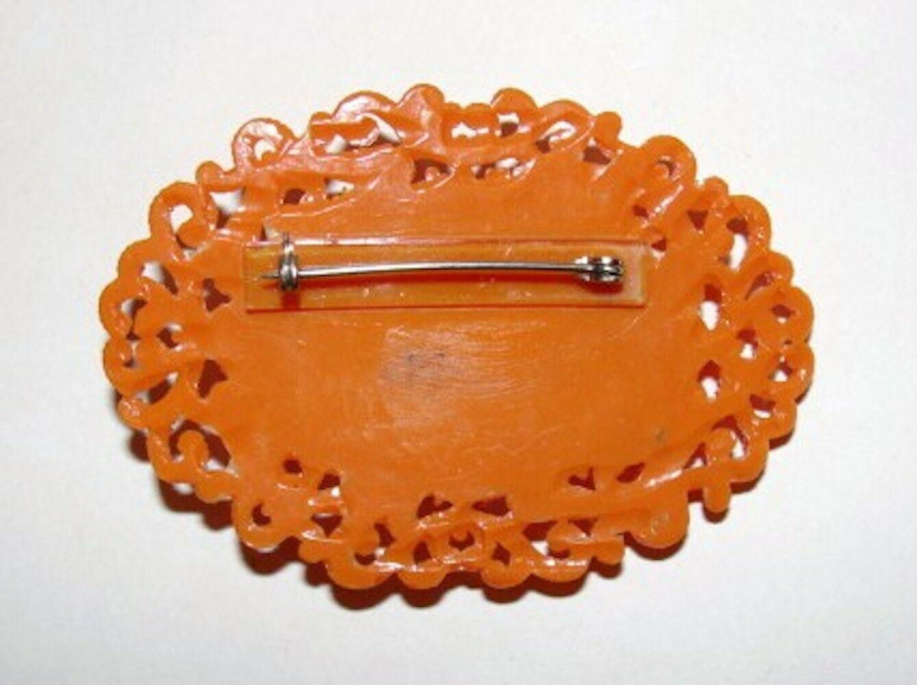 Designer Celluloid Faux Carved Red Coral Floral Motif Pin/Brooch Size ONE SIZE - 3 Thumbnail