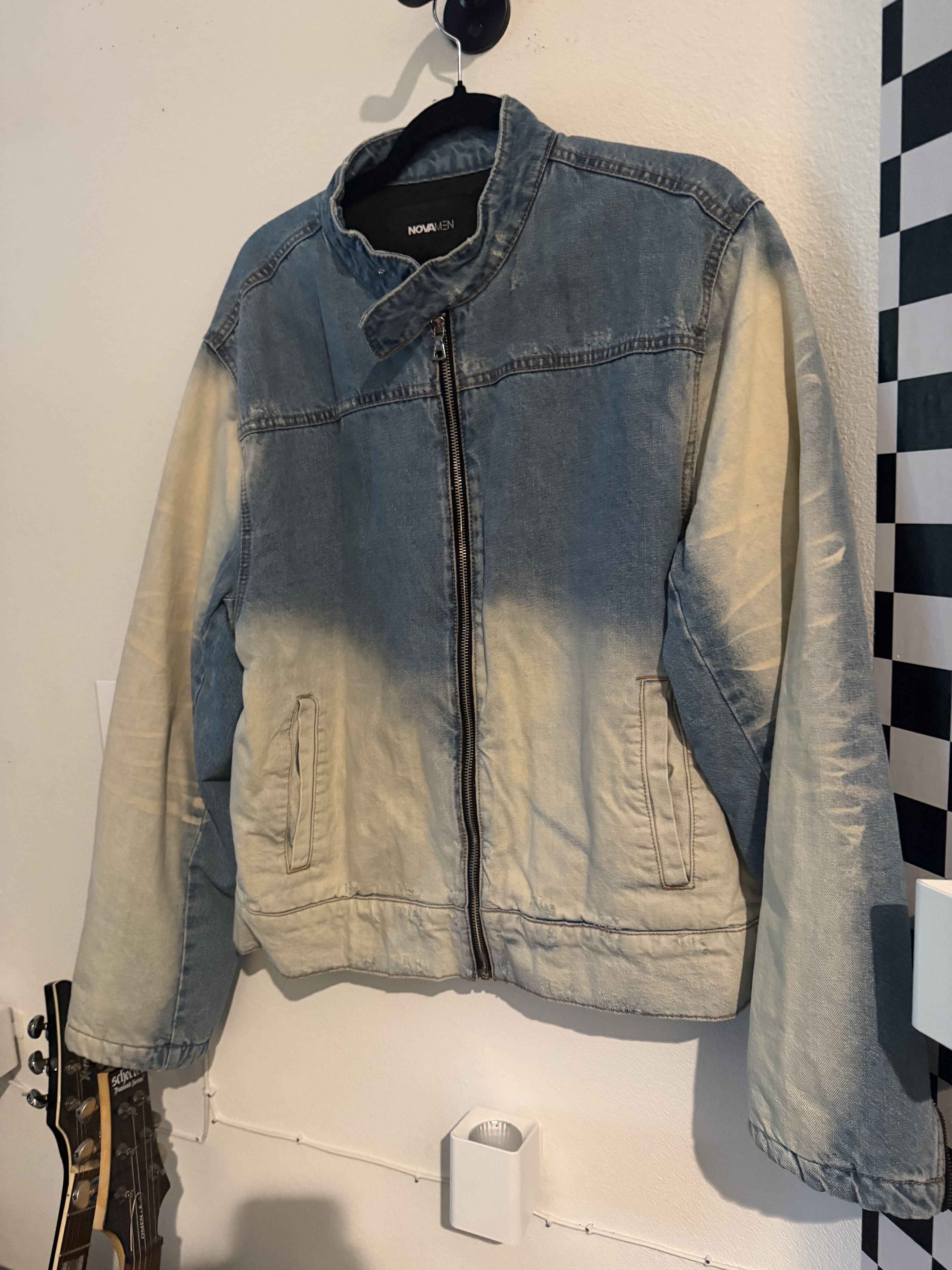 Fashion Nova Denim Moto Jacket Blue Wash Size US L / EU 52-54 / 3 - 2 Thumbnail