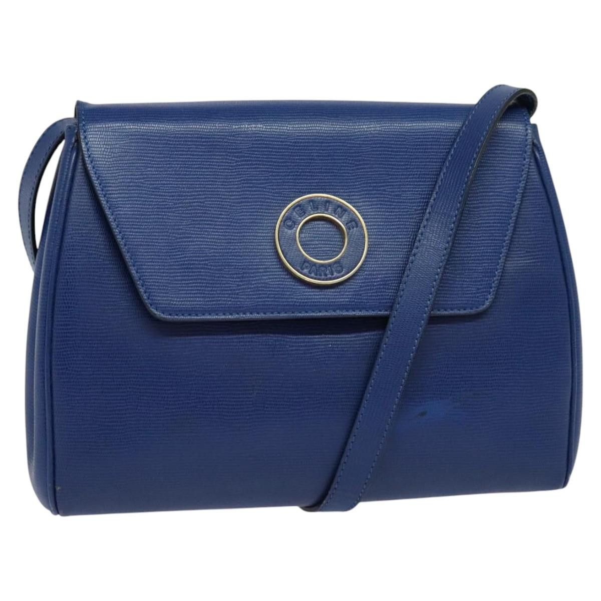 Celine Shoulder Bag Leather Blue Gold Auth Mx045, Women's