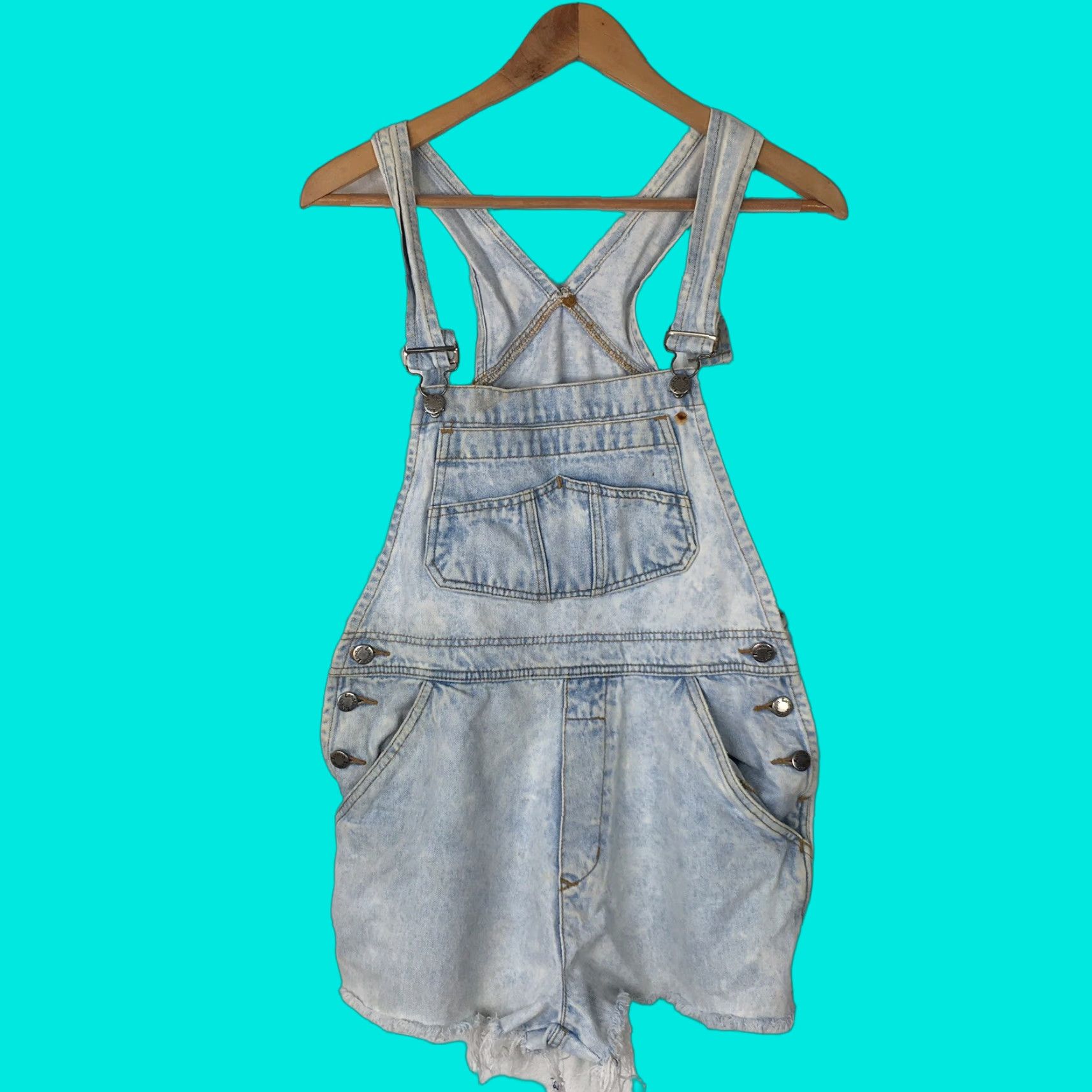 VINTAGE London Denim Shortalls Juniors Medium Light Wash Blue Casual Womens