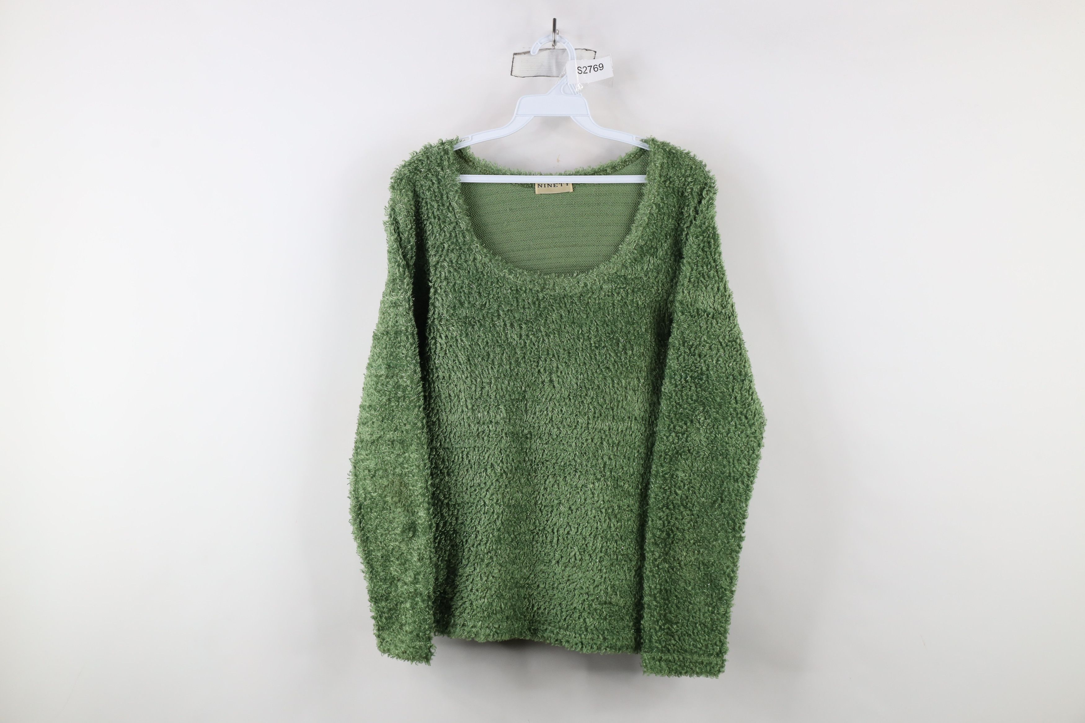 Vintage Vintage 90s Y2K Streetwear Babydoll Fuzzy Shag Sweater Green Size L / US 10 / IT 46 - 1 Thumbnail