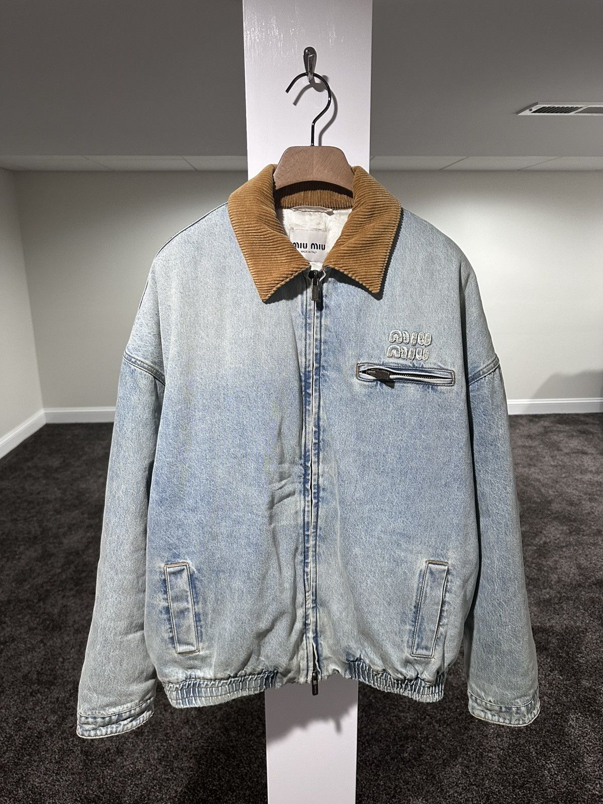 Miu Miu Miu Miu FW24 Corduroy Collar Light Wash Denim Jacket Size US XL / EU 56 / 4 - 1 Thumbnail