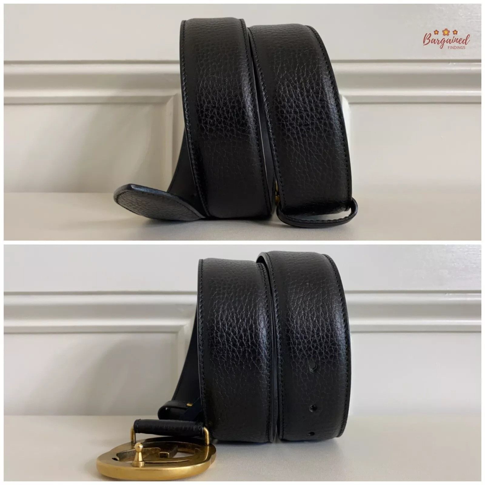 Gucci Gucci Pebbled Calfskin Leather Gold Double G Buckle Belt Size 28 - 7 Thumbnail