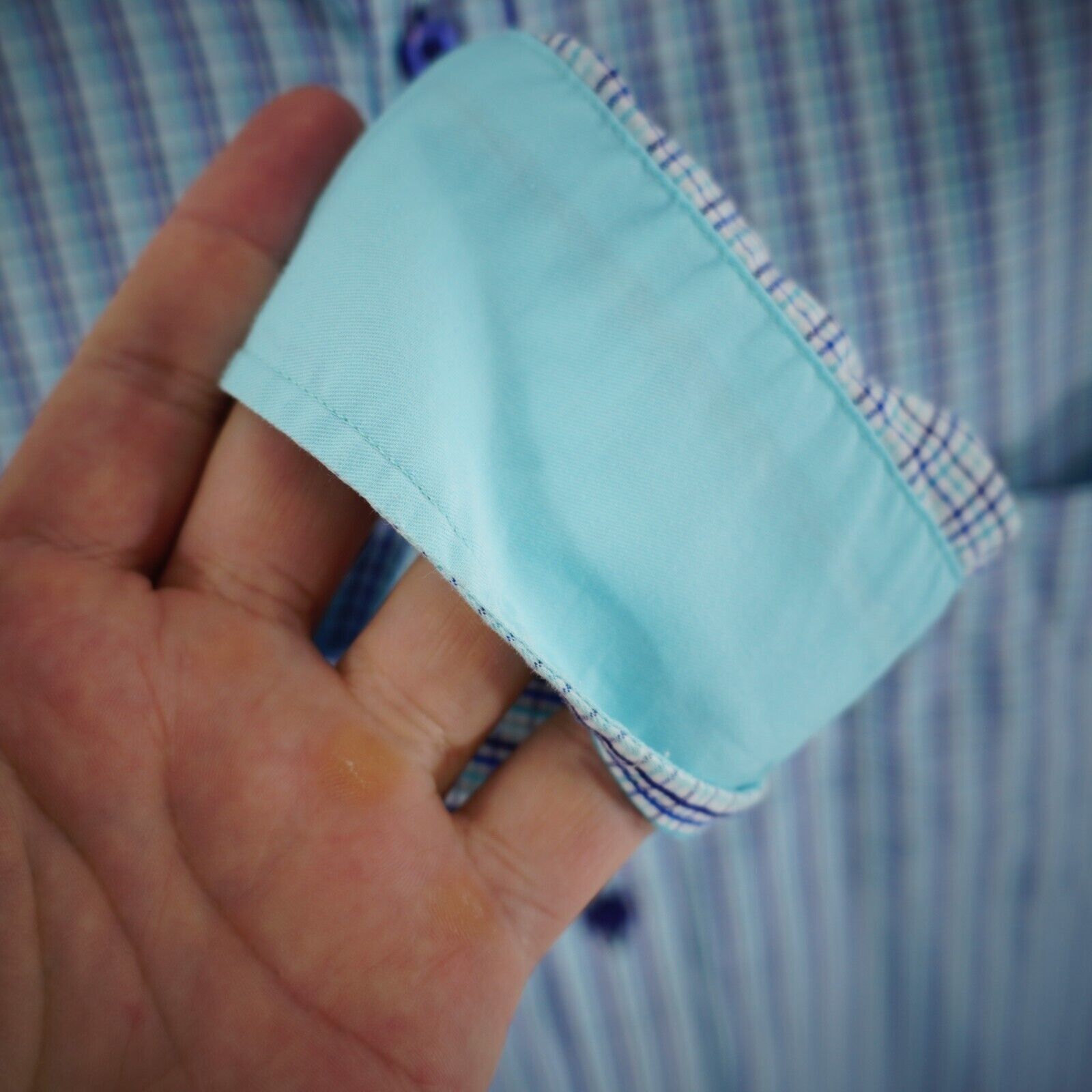 Tasso Elba Tasso Elba XL 17-17.5 Teal Purple White Check Pocket Front C Size US L / EU 52-54 / 3 - 4 Thumbnail
