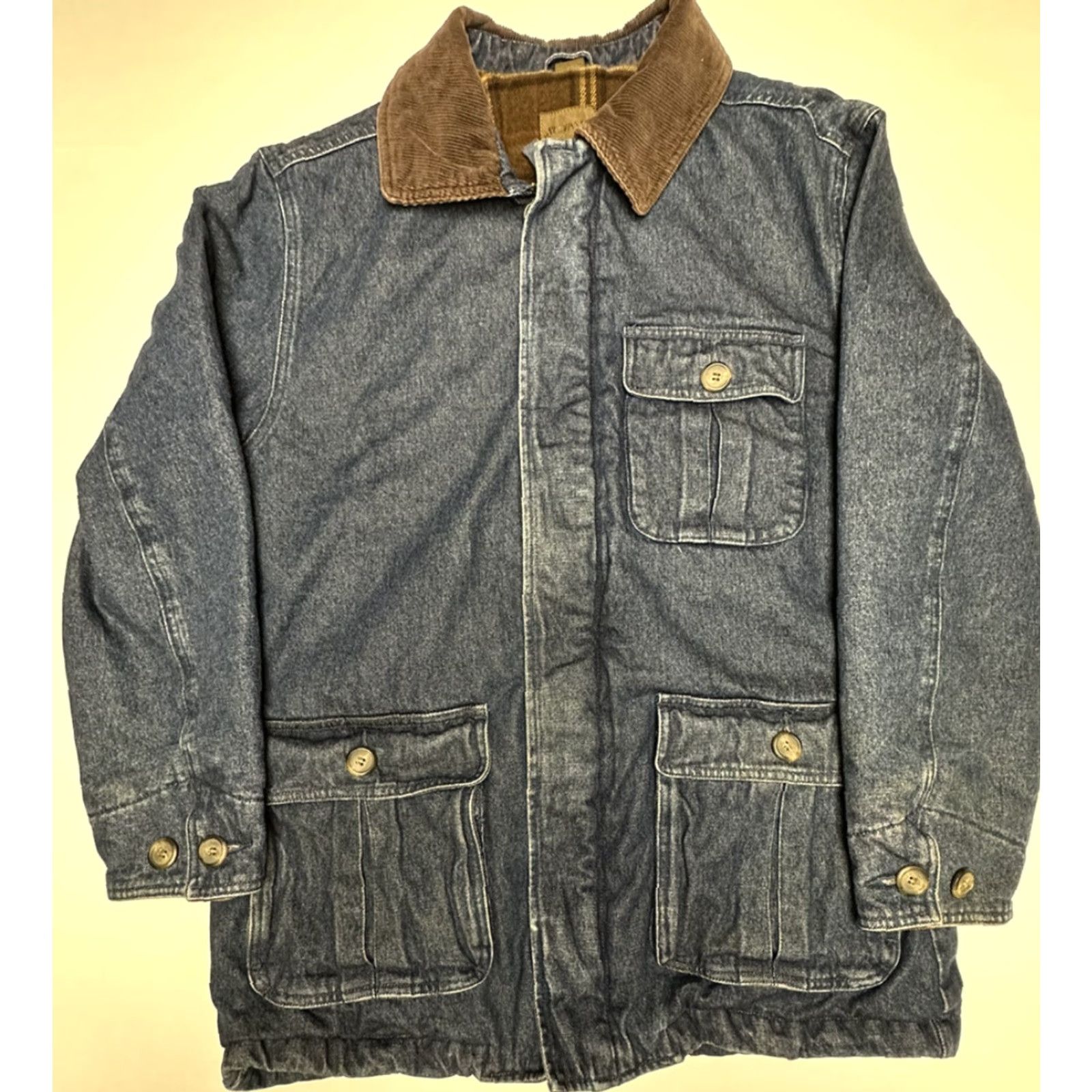 Vintage VINTAGE St Johns Bay Denim Over Coat Mens M Flannel Lined Corduroy Collar Coat Mens Medium Blue Denim Overcoat Size US M / EU 48-50 / 2 - 2 Thumbnail