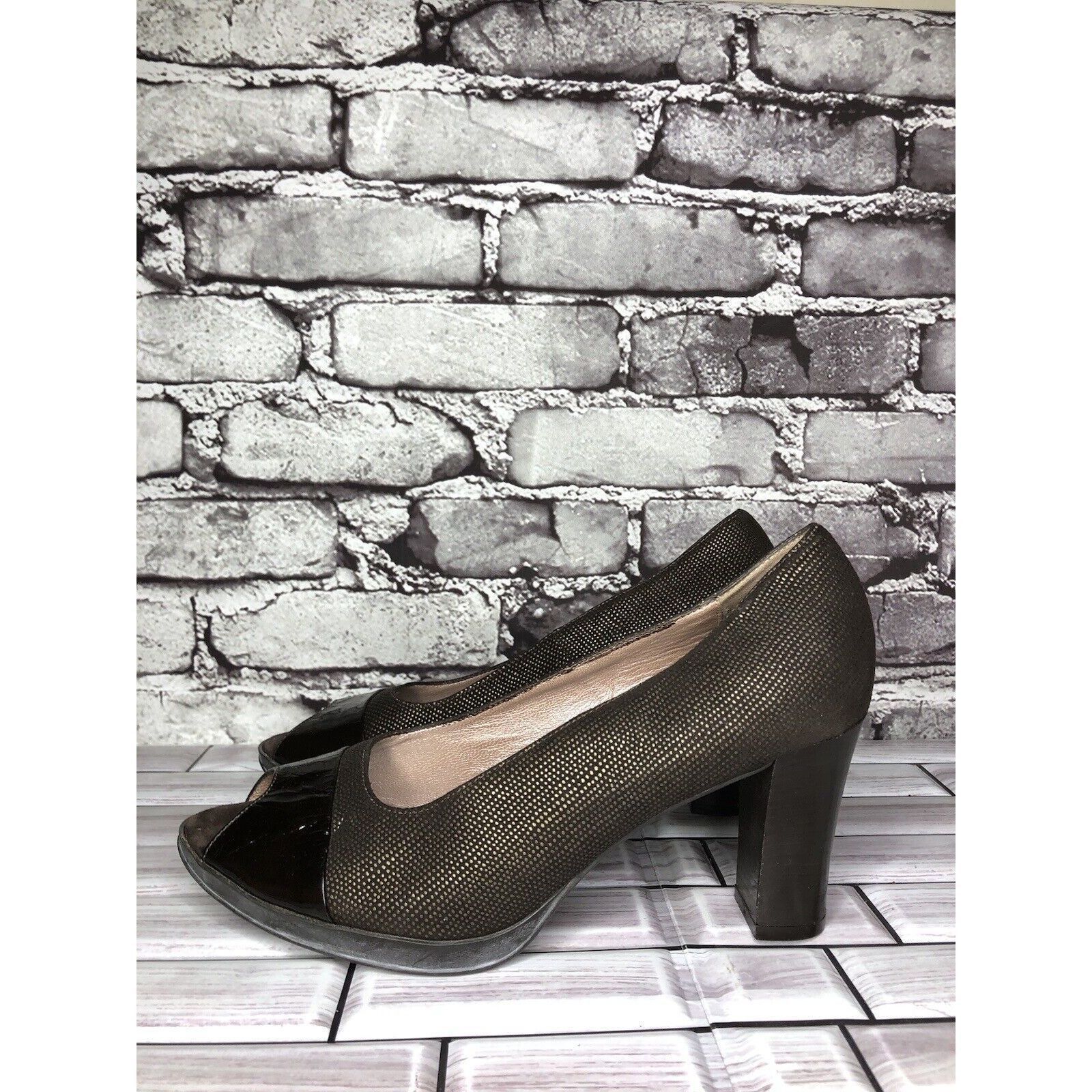 Beautiful Ful Beautifeel Brown Synthetic Leather Peep Toe Dress Heels Wome Size US 7.5 / IT 37.5 - 6 Thumbnail