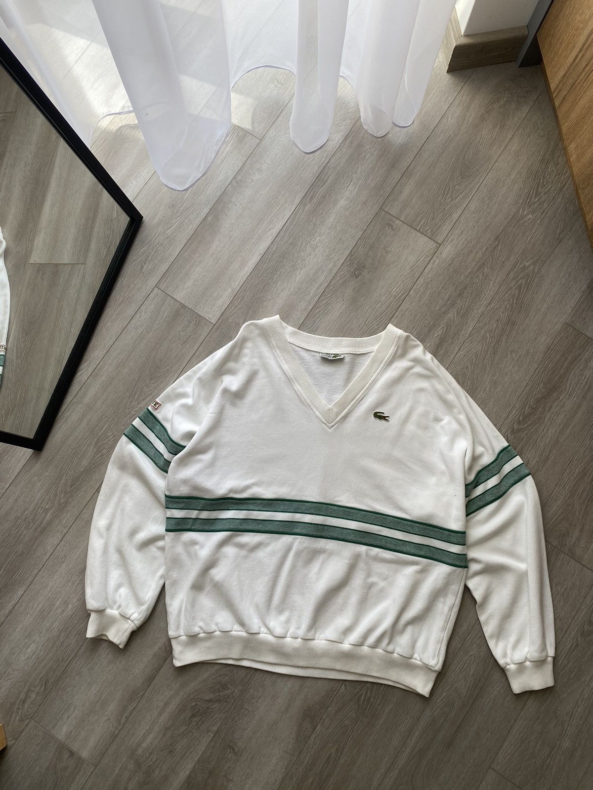 Lacoste × Vintage Vintage Lacoste Knit White V Neck Sweater Y2K Sweatshirt Size US XL / EU 56 / 4 - 1 Thumbnail