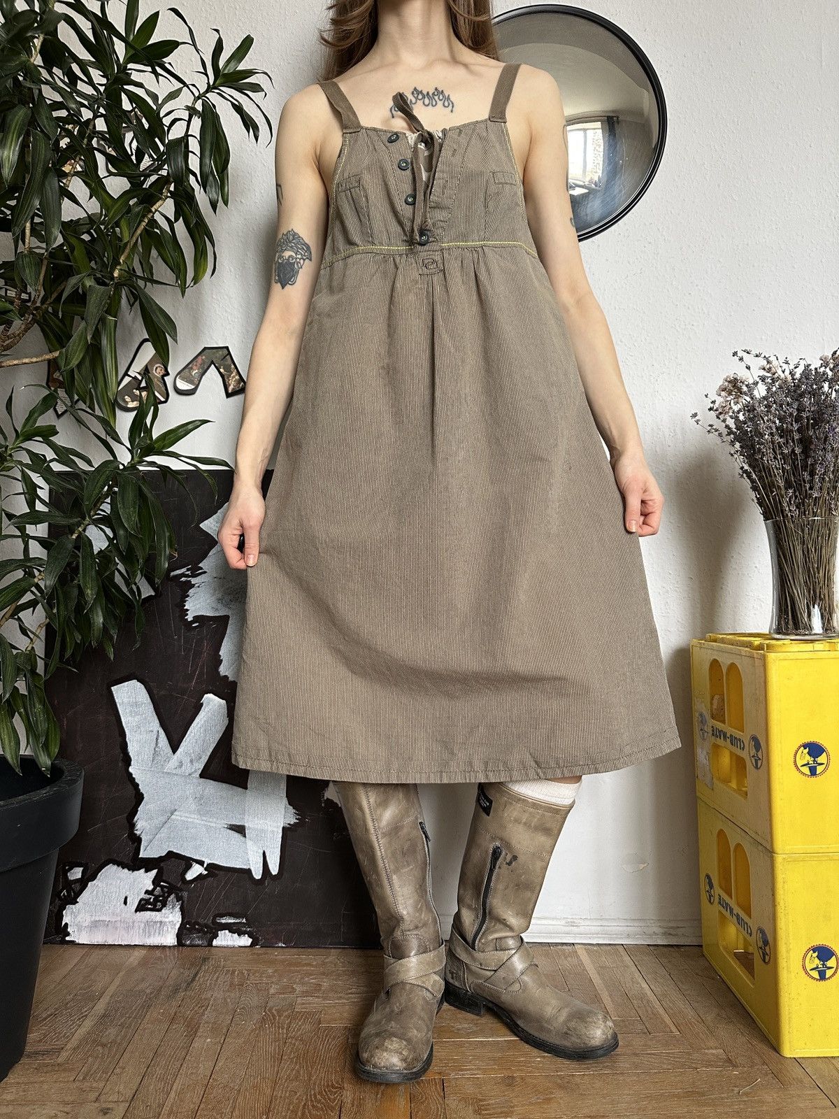 Vintage Striped Camo Vintage Military Dress StreetFashion Pocket Size S / US 4 / IT 40 - 3 Thumbnail