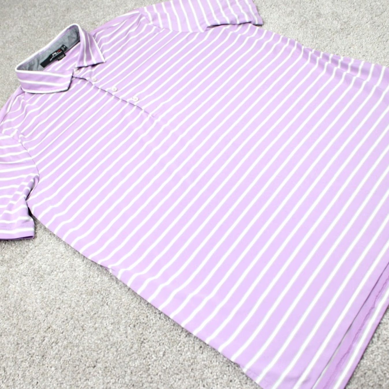 RLX Ralph Lauren RLX Ralph Lauren Polo Shirt Mens XL Purple/White Striped Short Sleeve Polo Shirt Size US XL / EU 56 / 4 - 7 Thumbnail