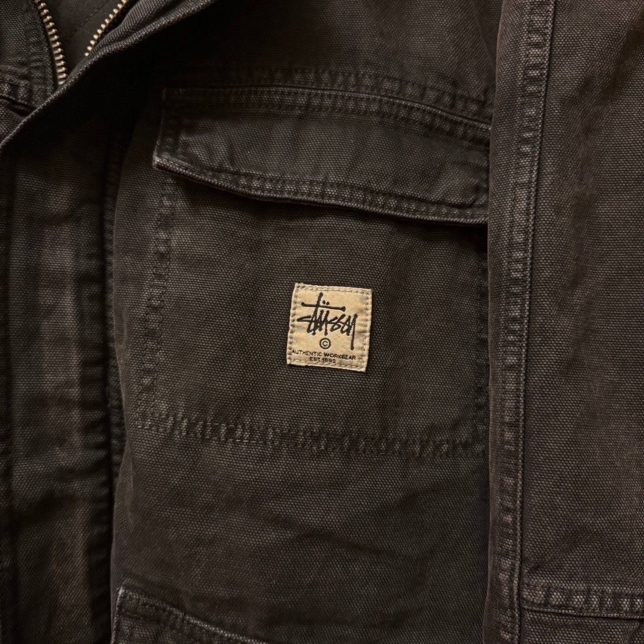 Stussy Stussy Washed Black Canvas Shop Jacket Size US XL / EU 56 / 4 - 4 Thumbnail