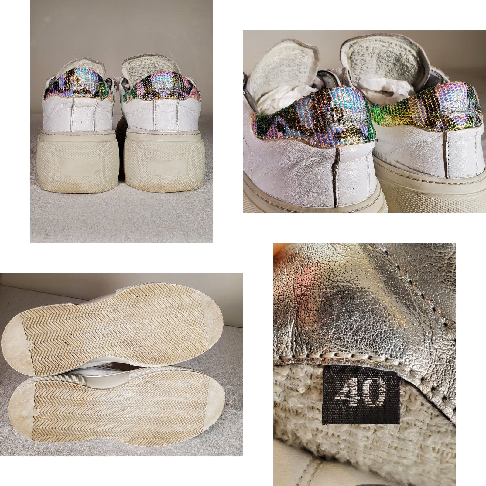 P448 P448 Sneakers Womens White Louise Rainbow Snake Embossed Logo Platform Women Size US 10 / IT 40 - 8 Thumbnail