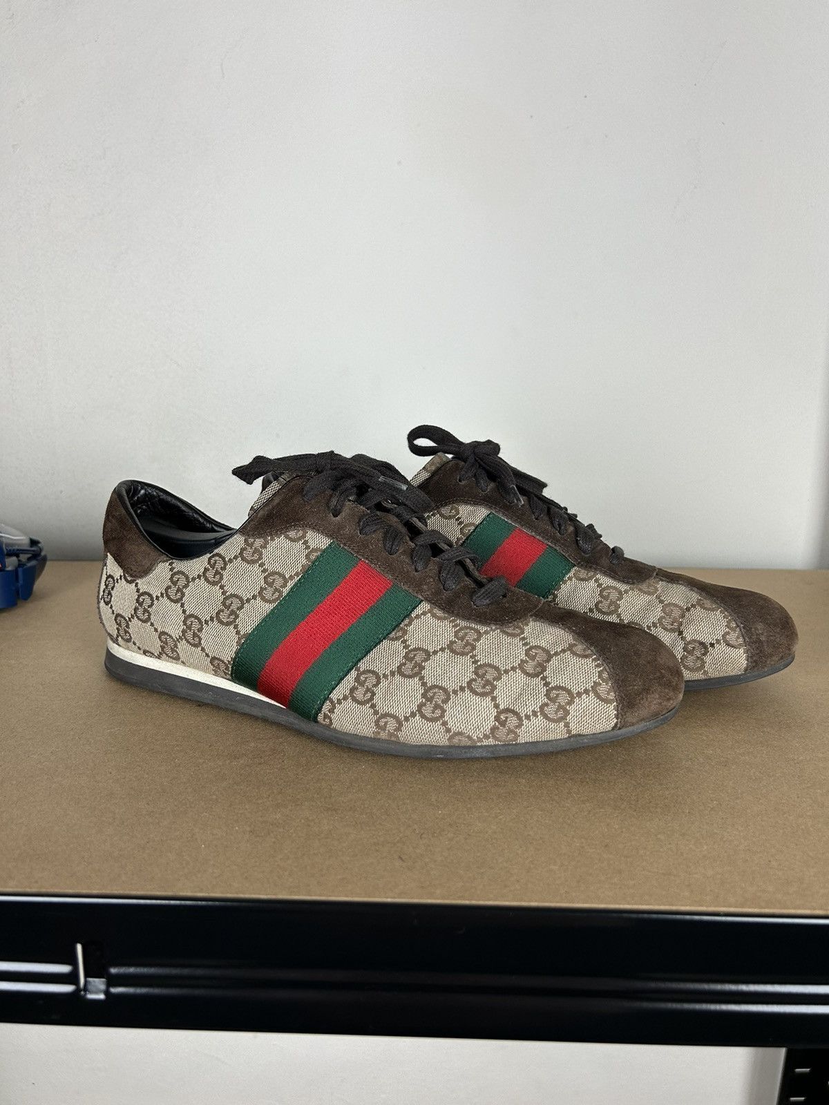 image of Gucci Monogram GG Low Snaekers Shoes in Brown, Men's (Size 8)