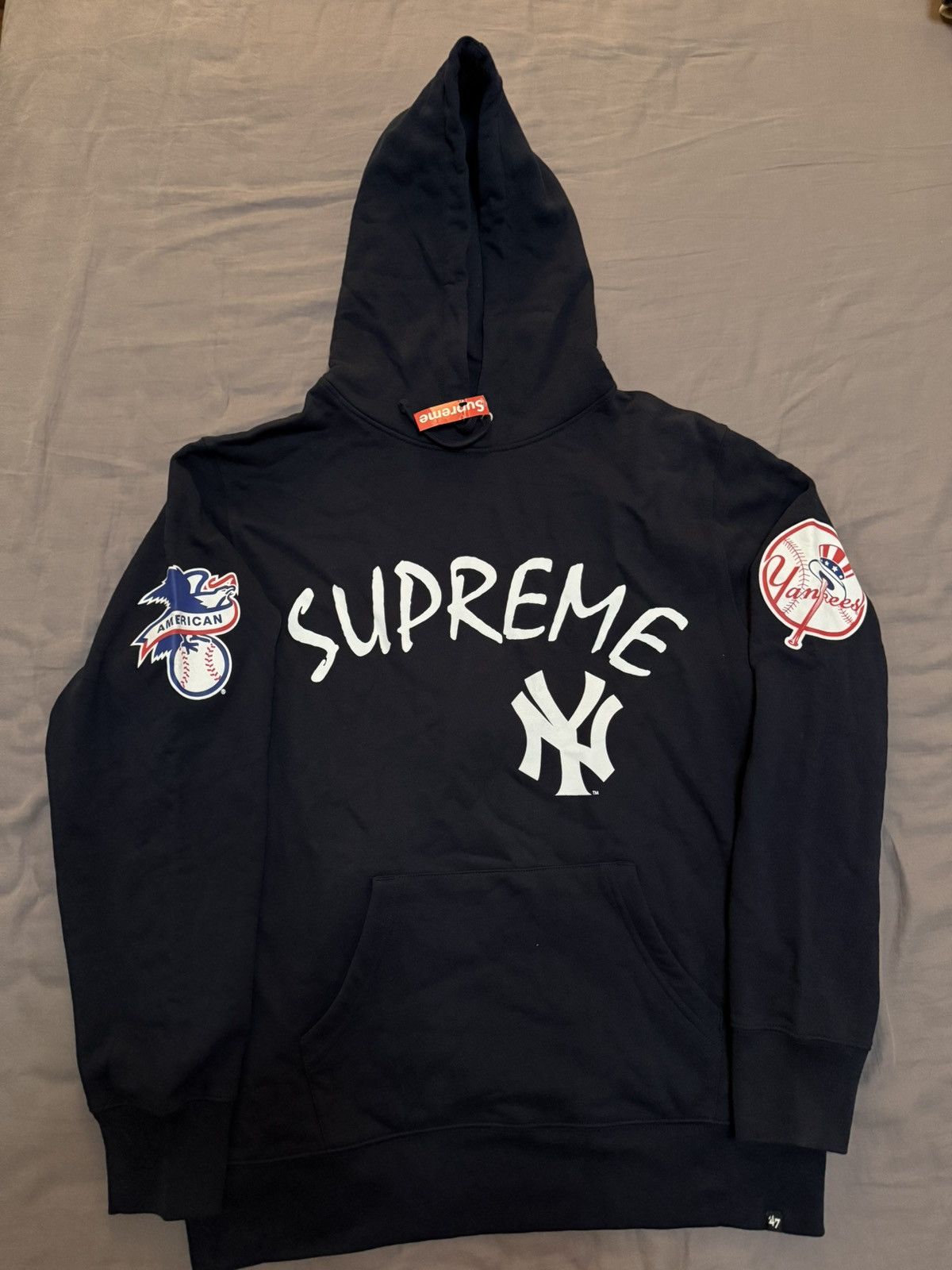 Supreme Supreme ss15 yankees hooded sweatershirt navy new Grailed