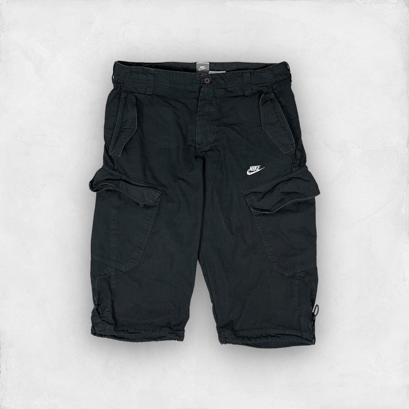 Nike × Vintage Nike Adults Black Cotton Swoosh Embroidered Cargo Shorts M Size US 30 / EU 46 - 1 Thumbnail