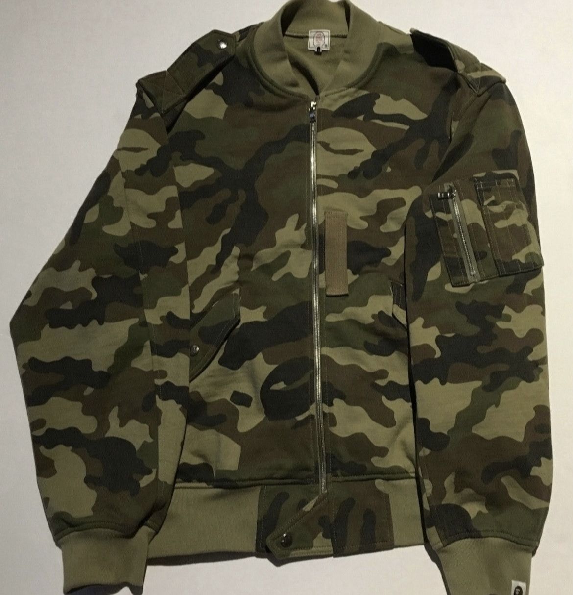 image of Bape Camo Ma-1 Varsity Bomber Jacket Heavy Coat in Green, Men's (Size XL)