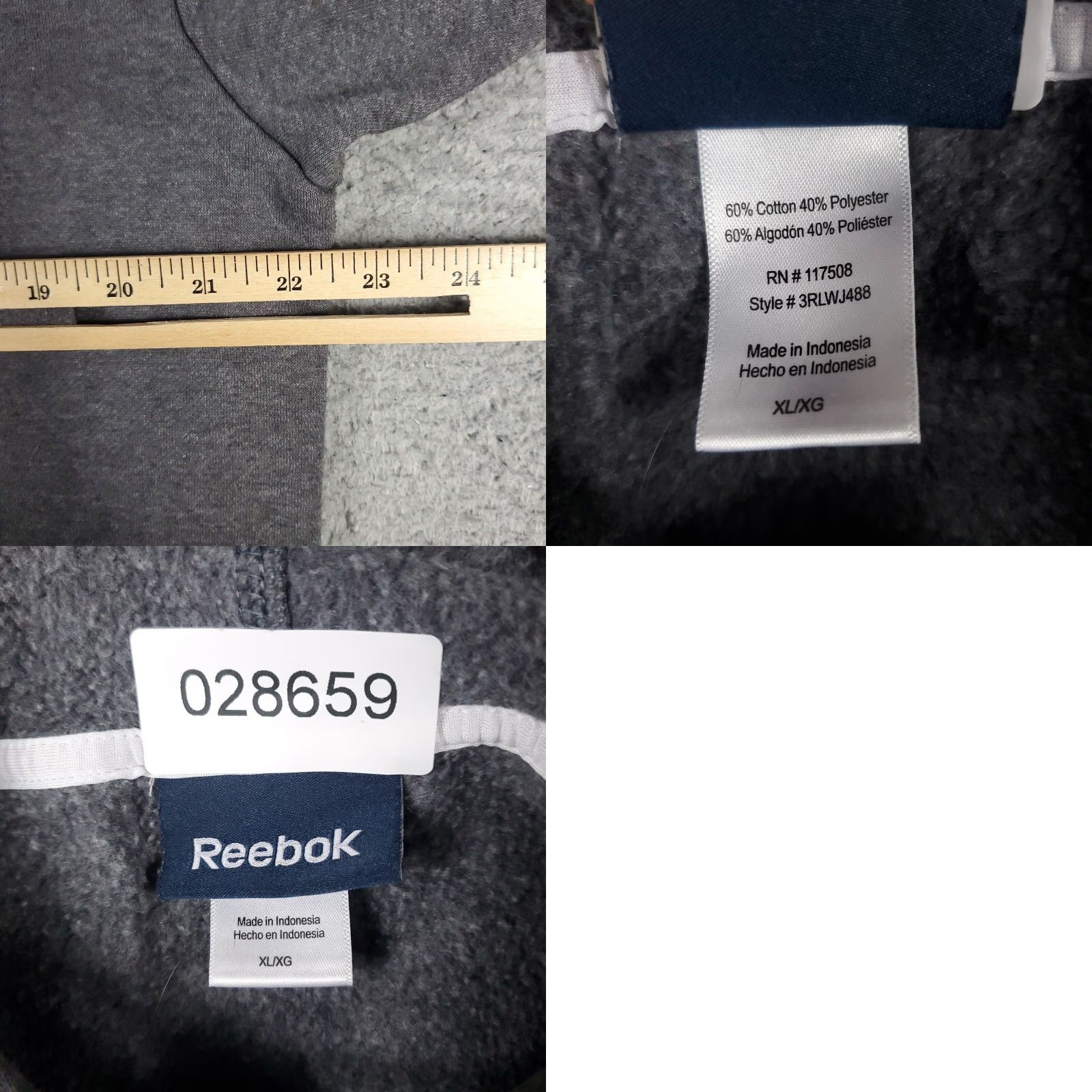 Reebok Reebok Hoodie Mens XL Gray Casual Pullover Fleece Sweatshirt Classic Sports Size US XL / EU 56 / 4 - 8 Thumbnail