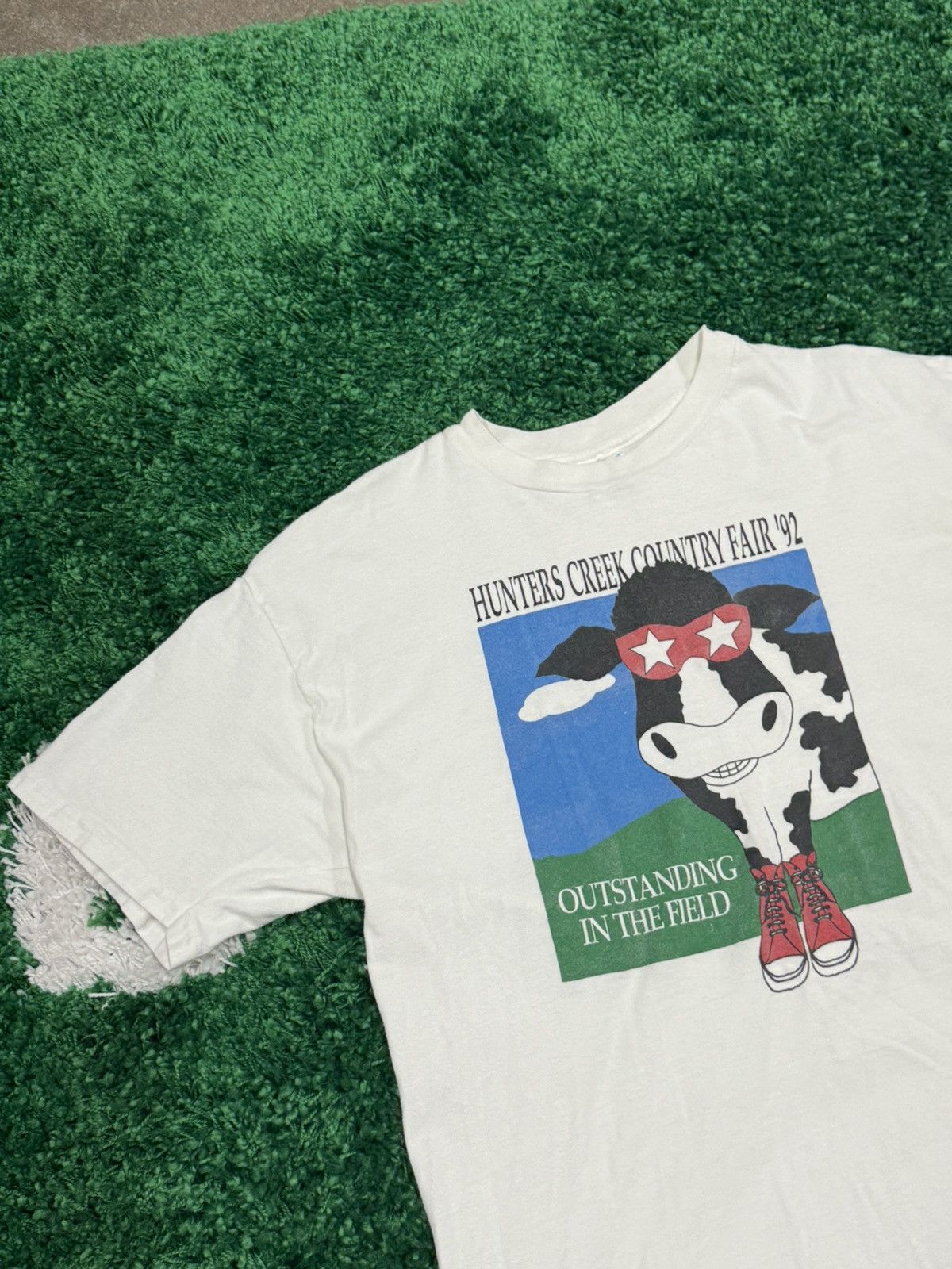Hanes × Vintage Vintage 90s Heavyweight Cow Tee White Hanes XL Size US XL / EU 56 / 4 - 5 Thumbnail