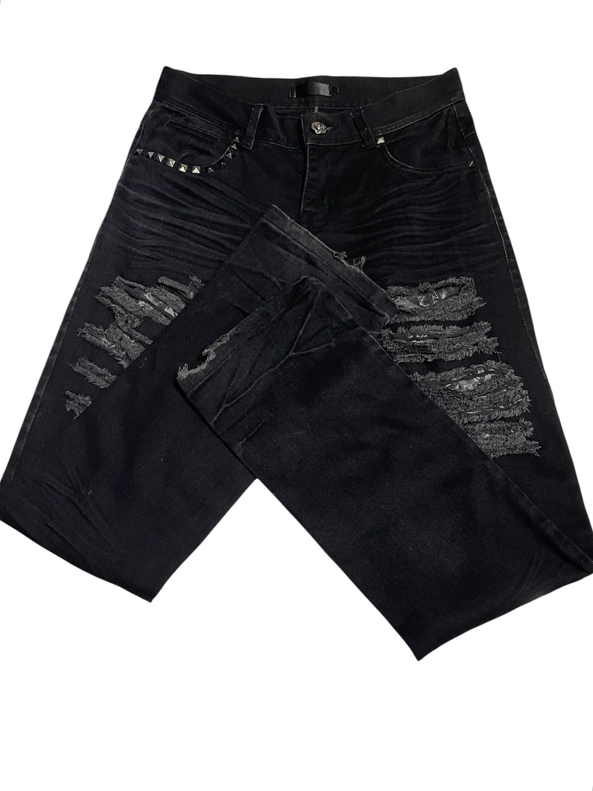 If Six Was Nine THEBLACKGENE Japan Studded Distressed Jeans Size US 29 - 9 Thumbnail