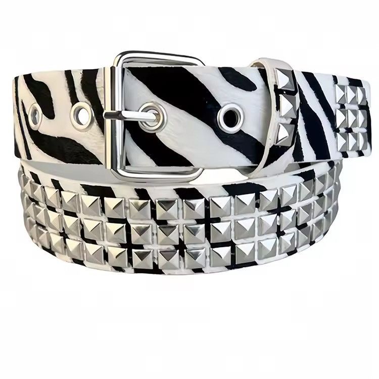 Leather 115 cm Bold Zebra Print PU Leather Belt with Studs Size ONE SIZE - 1 Thumbnail