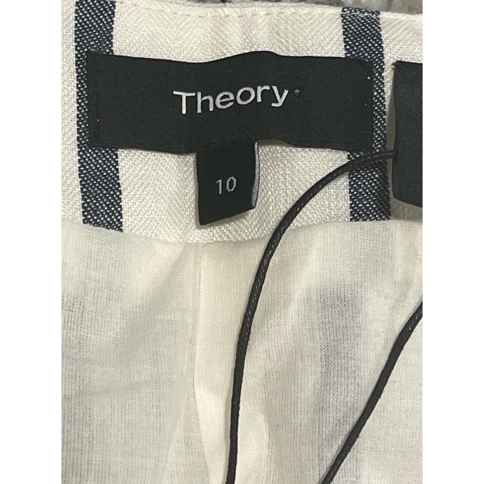 Theory Theory Dress Womens Size 10 White and Blue Linen Striped Wrap Sleeveless Knee-Length NWT Size L / US 10 / IT 46 - 5 Thumbnail