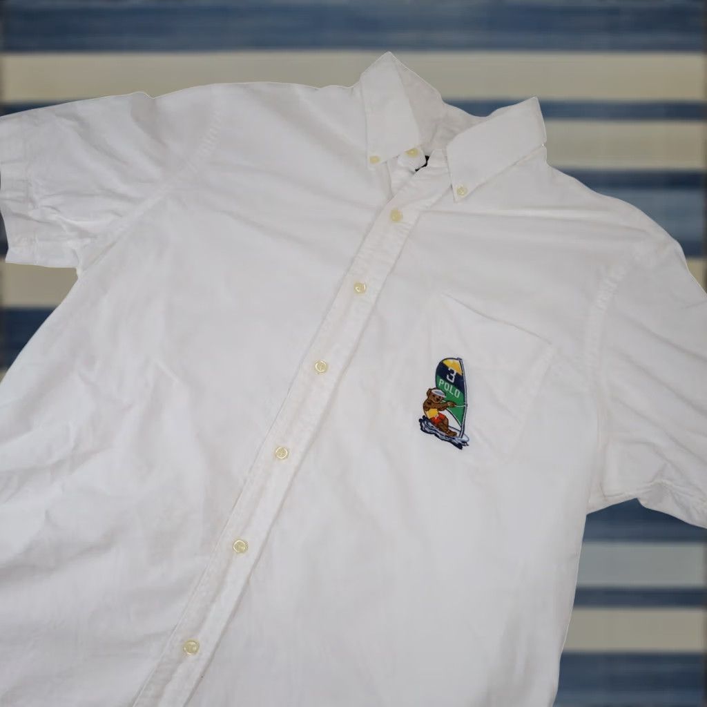 Polo Ralph Lauren VINTAGE Polo Ralph Lauren Shirt Surfing Bear Button Up White Mens Small Short Sleeve Size US S / EU 44-46 / 1 - 1 Thumbnail