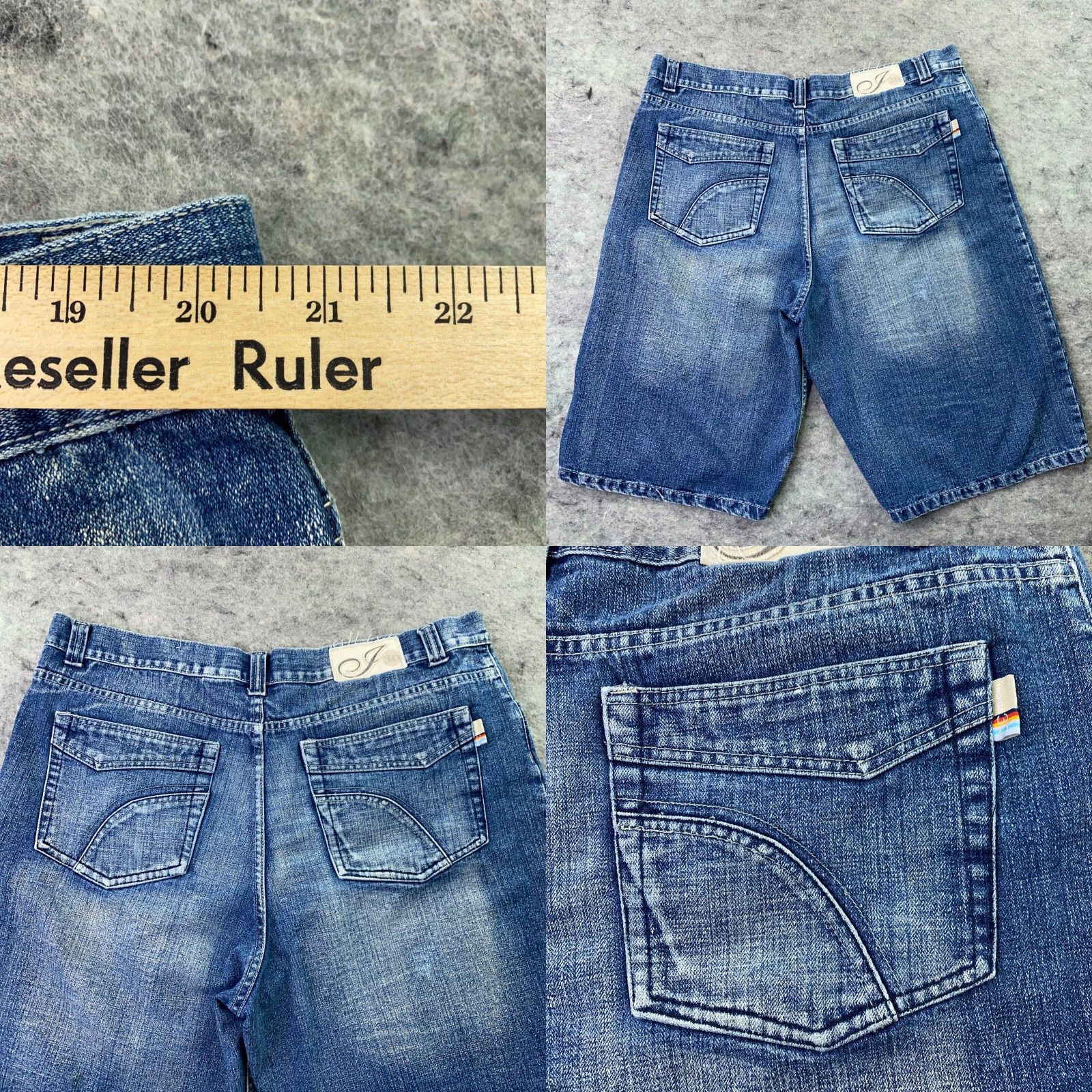 Denime Indigo 30 Mens Bermuda Shorts Denim 42 Blue 90s Hip Hop Baggy Relaxed Zip Front Flat Front Cotton Casual Bermuda Shorts Mens Size US 42 / EU 58 - 8 Thumbnail