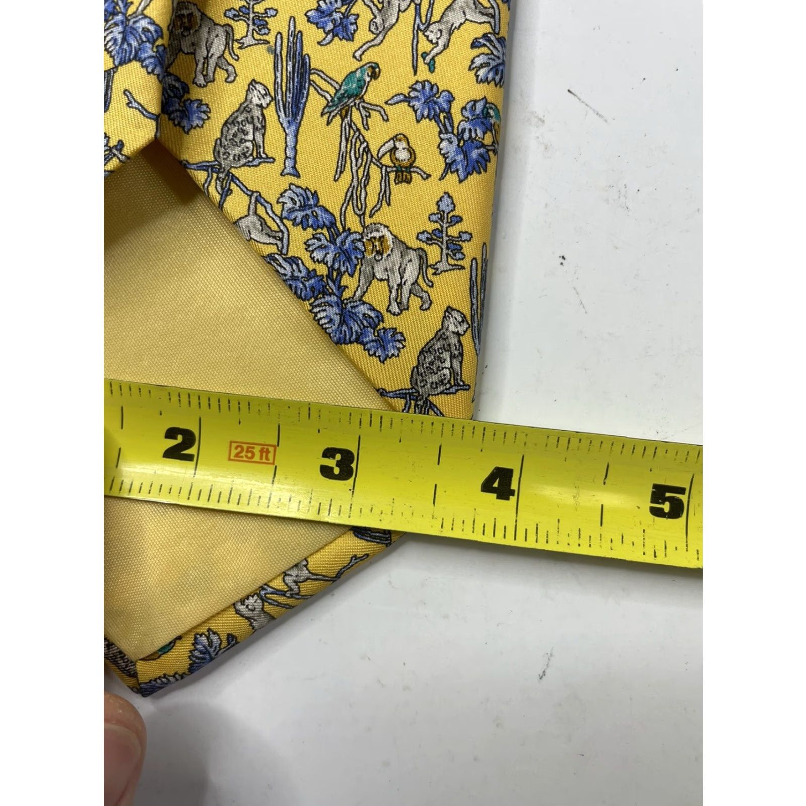 Figaret Alain Figaret Paris Luxury Silk Tie Multicolor Animal Print Monkey Cheetah Parrots Toucans Yellow Blue Classic 57"-60" Adults Mens Tie Size ONE SIZE - 5 Thumbnail