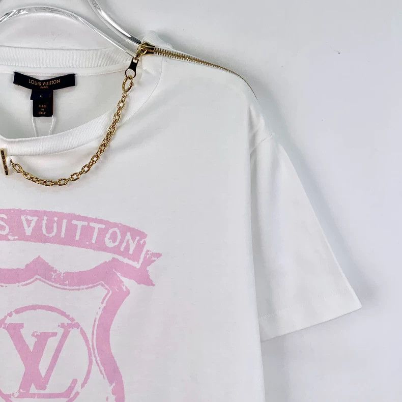 Louis Vuitton Louis Vuitton White Chain Badge Printed Cotton Crew Neck S Size L / US 10 / IT 46 - 3 Thumbnail
