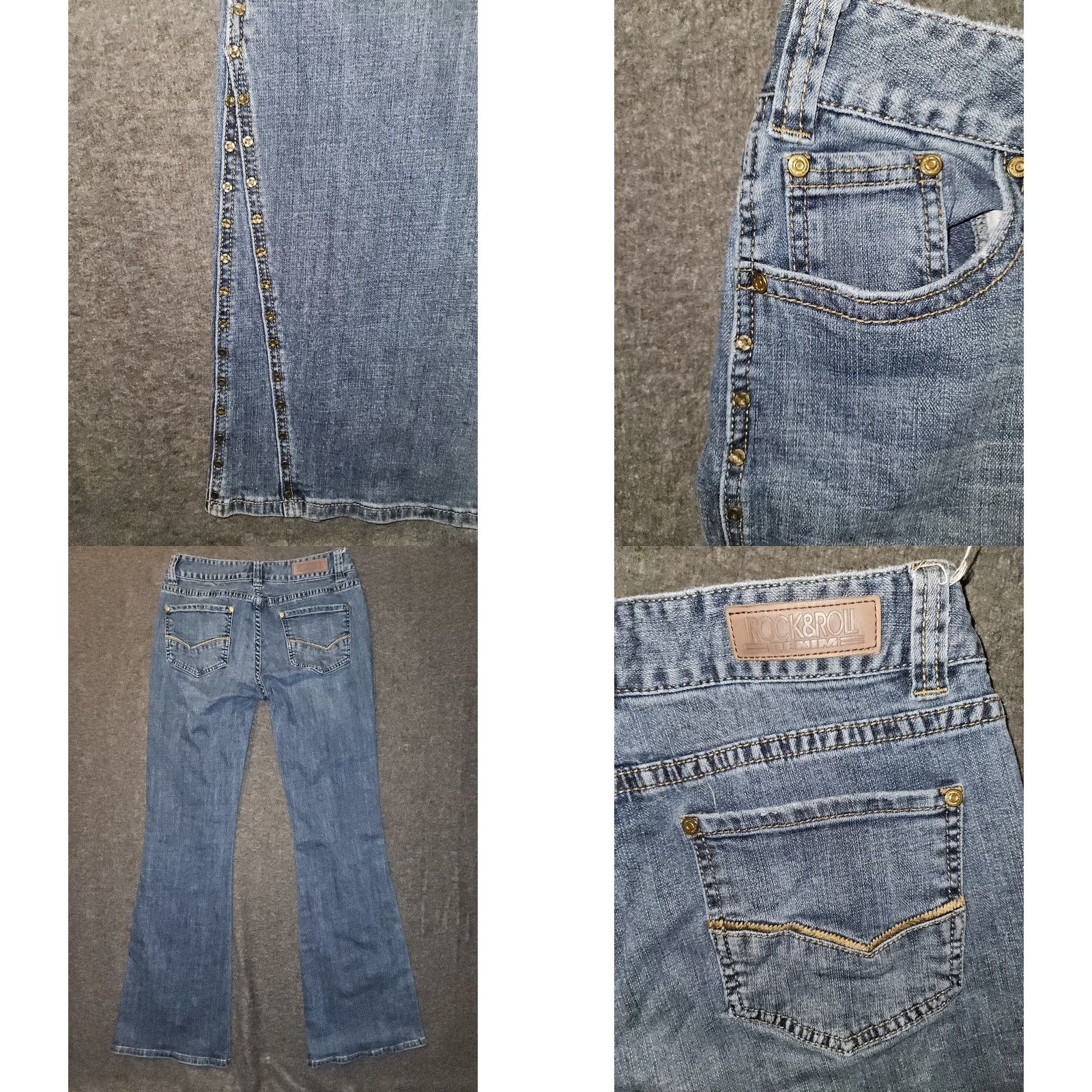 Vintage VINTAGE Rock & Roll Cowgirl Jeans Mid Rise Flare 30x36 Blue Distressed Embroidered Logo Pockets Womens Size 26" / US 2 / IT 38 - 8 Thumbnail