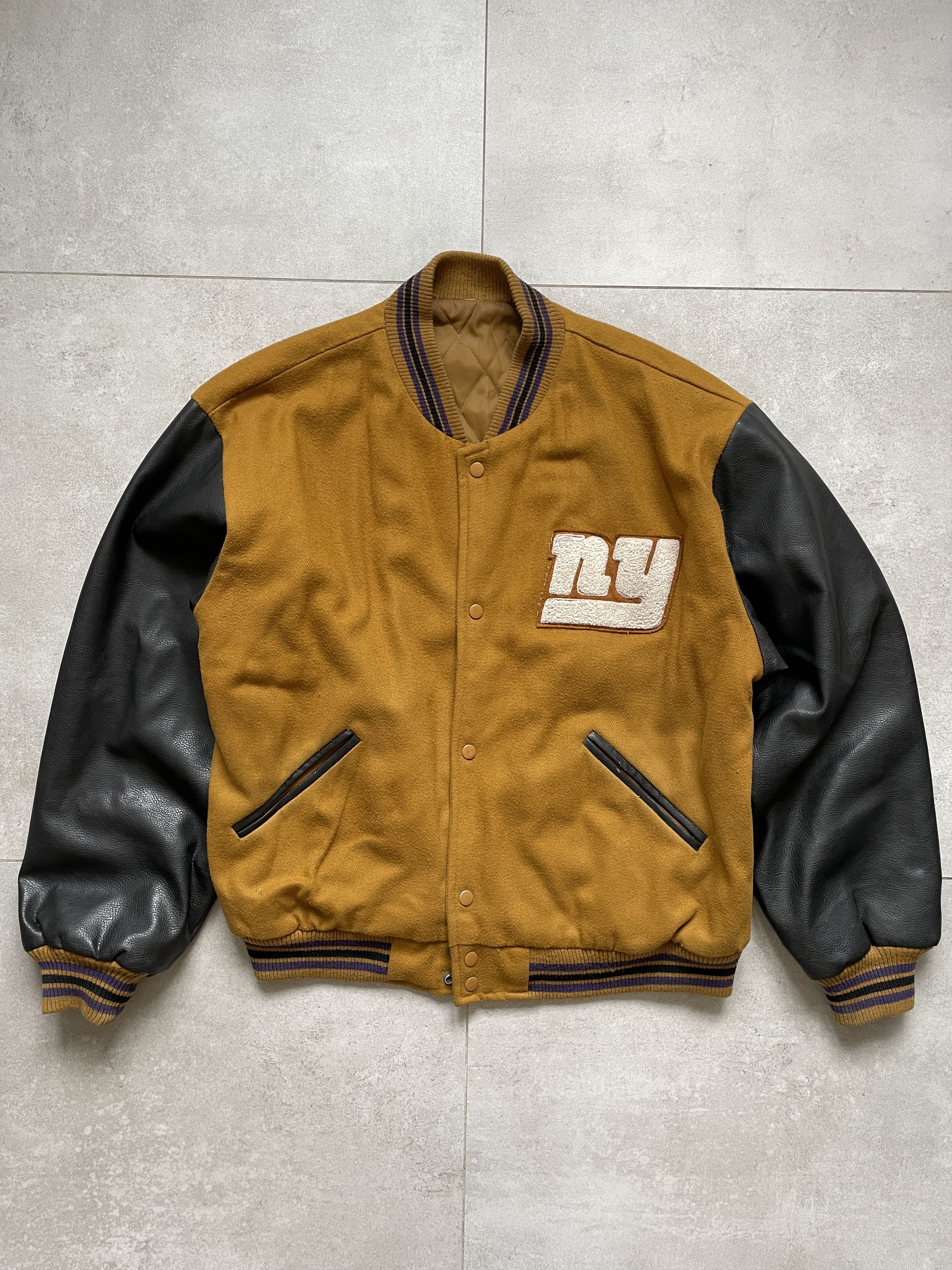 MLB × Vintage VINTAGE WOOL POLYAMIDE VARSITY BROWN BLACK BOMBER JACKET Size US XL / EU 56 / 4 - 1 Thumbnail