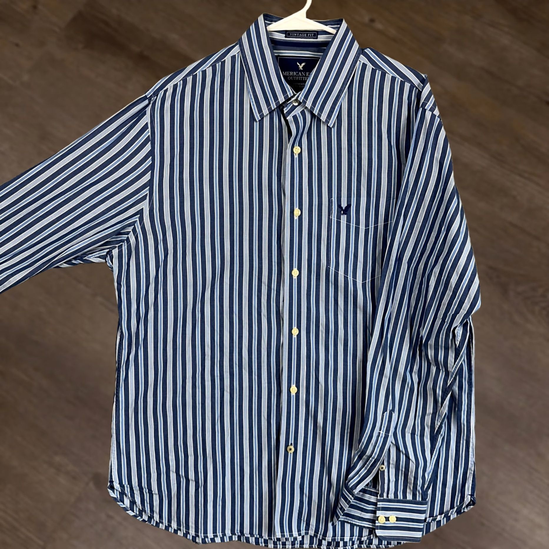 American Eagle Outfitters VINTAGE American Eagle Shirt Button Up Mens XL Blue Striped Long Sleeve Size US XL / EU 56 / 4 - 1 Thumbnail