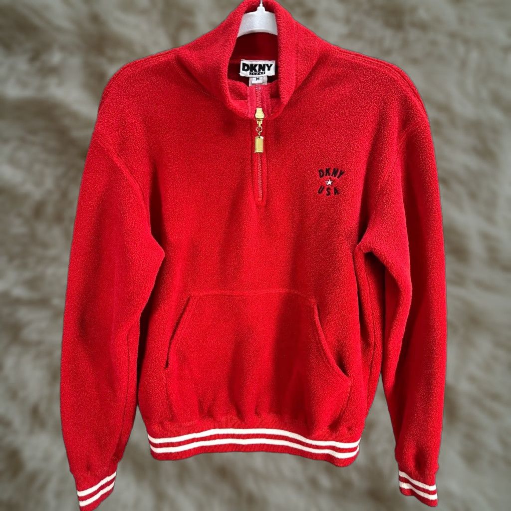 DKNY VINTAGE DKNY Red Fleece Sweatshirt Pullover Kangaroo Pocket Logo Sz M Womens 1/4 Zip Size M / US 6-8 / IT 42-44 - 1 Thumbnail