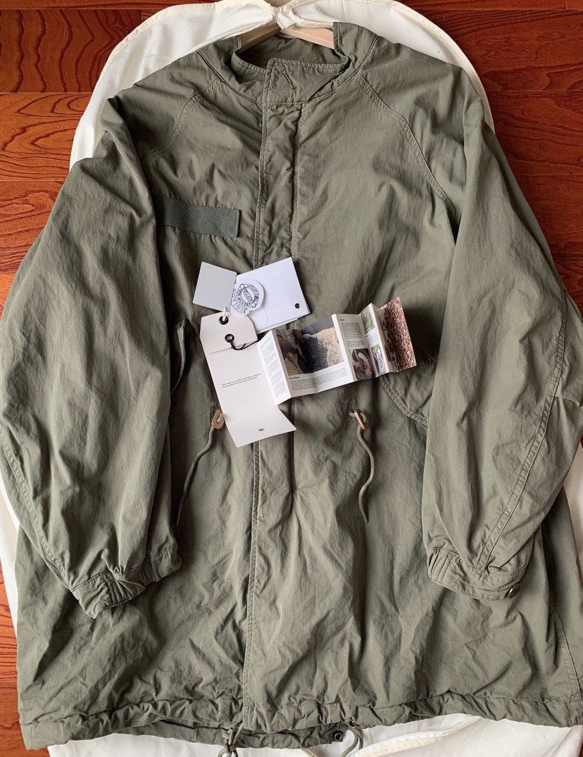 image of Visvim 18Ss M65 Giza Egyptian Cotton-Mud Dyed Trench Coat in Green, Men's (Size Medium)