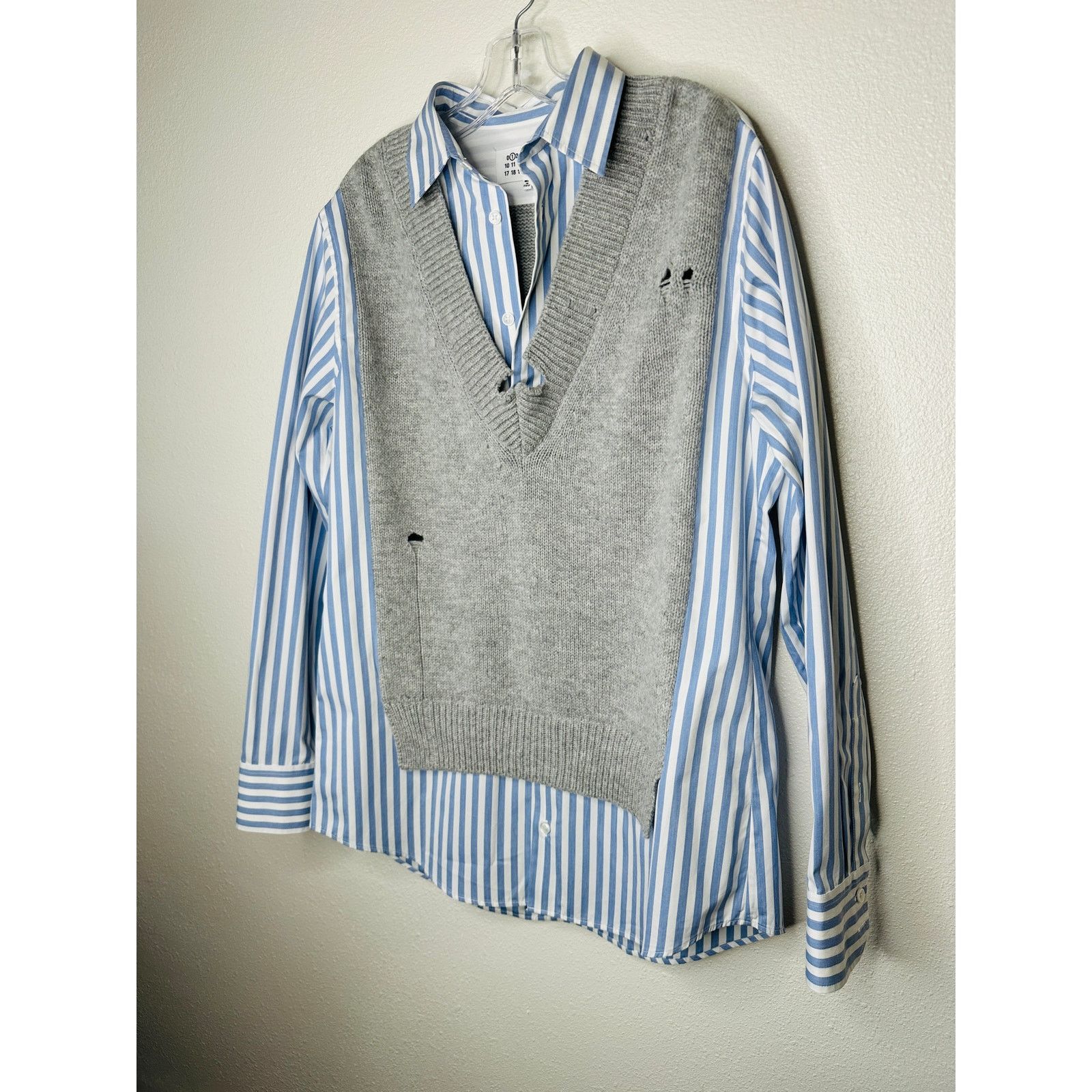 Maison Margiela Maison Margiela Distressed Gray Vest Layered Stripe Shirt Size L / US 10 / IT 46 - 2 Thumbnail