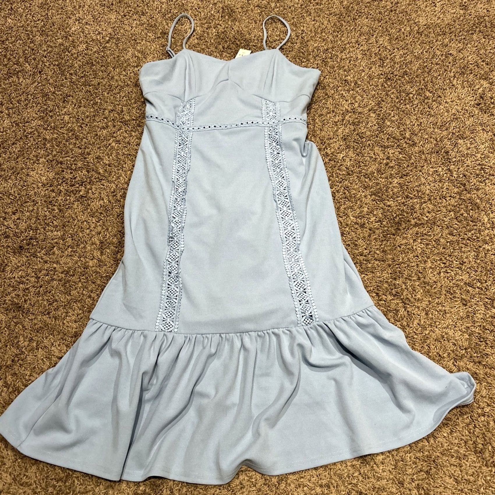 Vintage Francesca Miami blue dress NWT Sleeveless V-Neck Lined Fit & Flare Long 44.5” Regular Women XS? (Error) Size L / US 10 / IT 46 - 2 Thumbnail