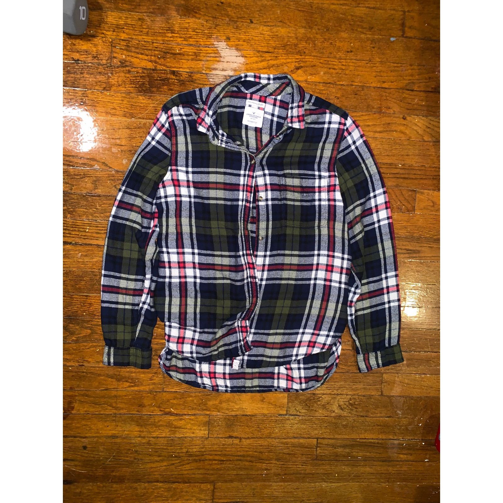 American Eagle Outfitters American Eagle Boyfriend Fit Flannel Shirt Womens L Plaid Size L / US 10 / IT 46 - 3 Thumbnail