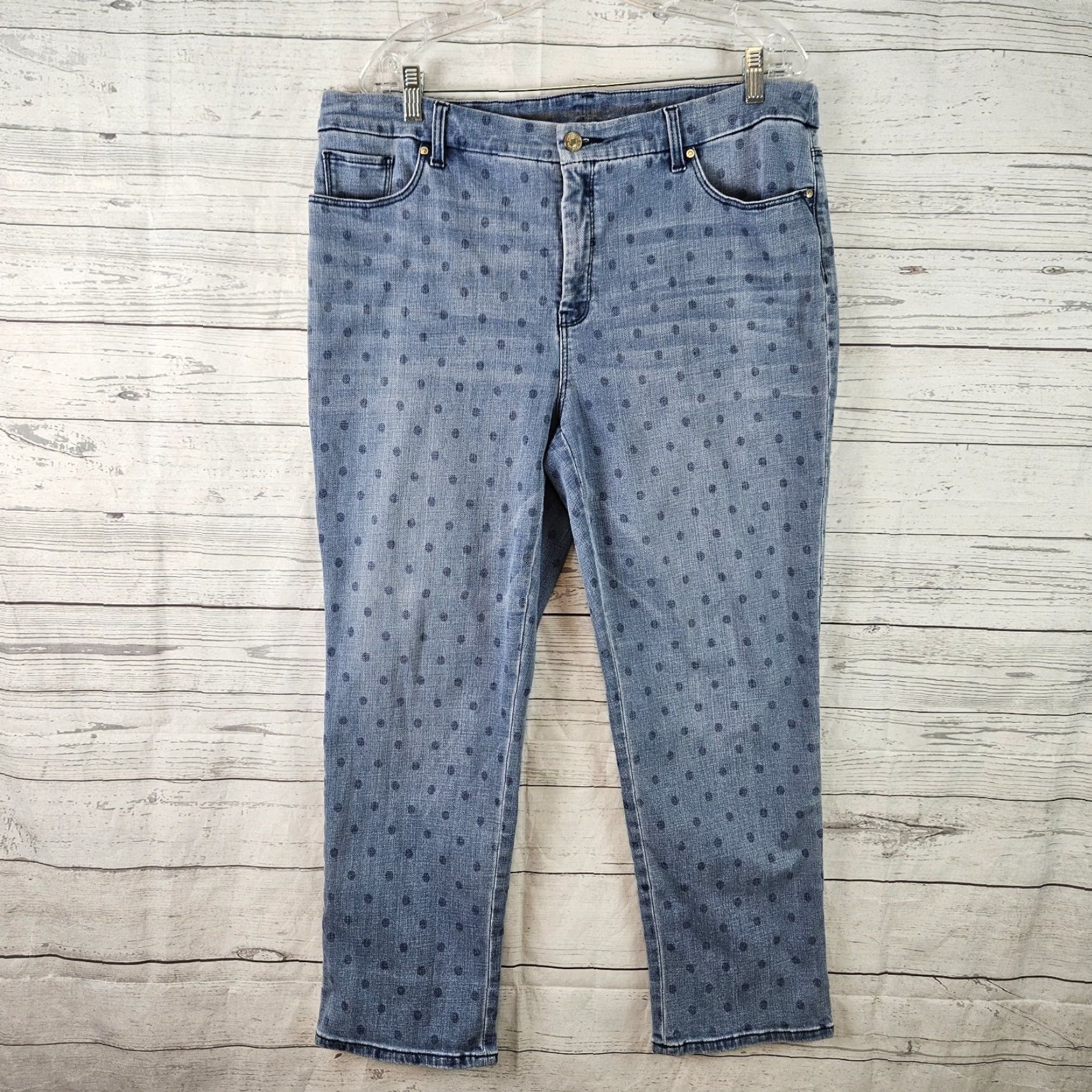 Vintage Chico's Womens Jeans Cropped Slim Leg So Slimming Polka Dot Size 16 Blue Size 38" / US 16 / IT 52 - 2 Thumbnail