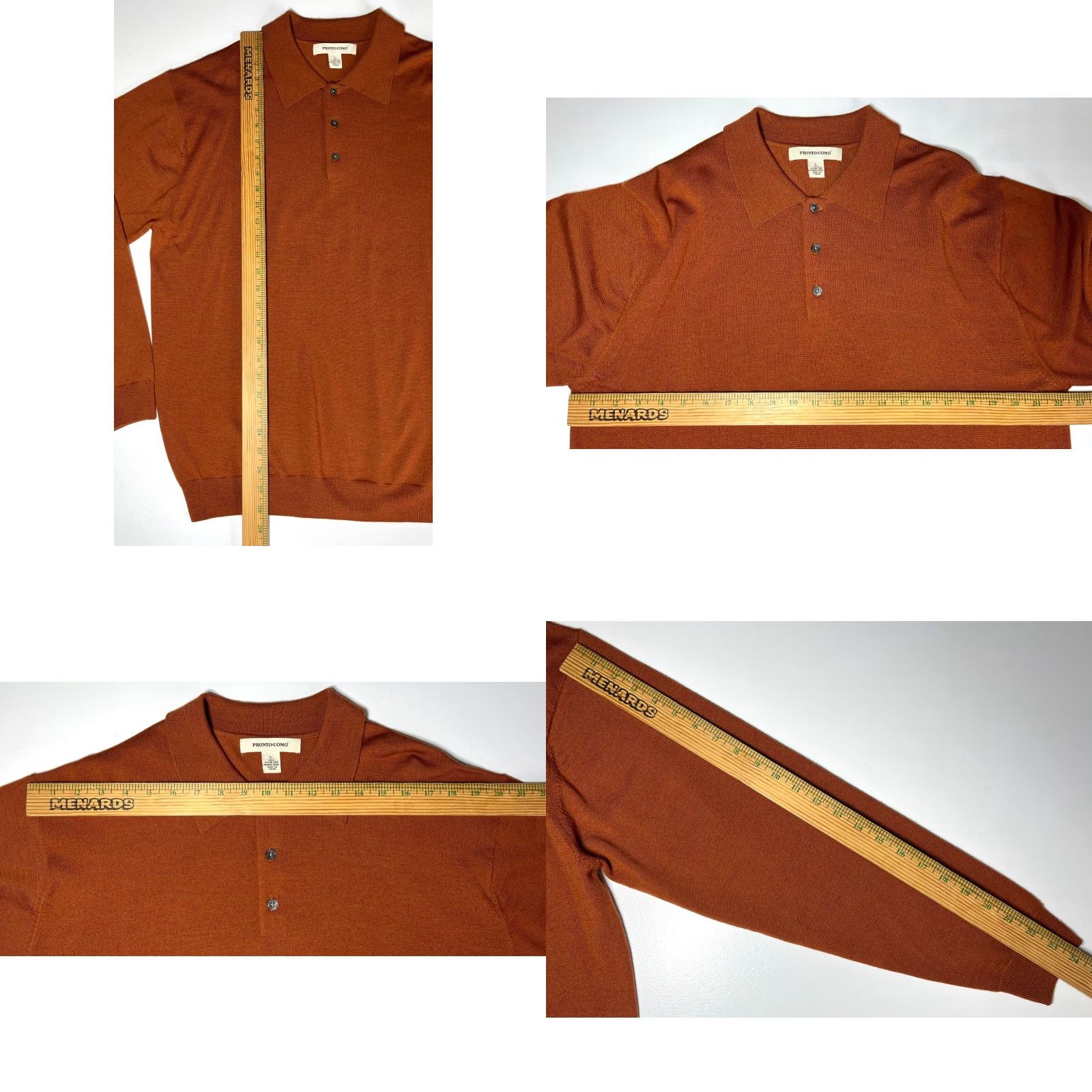 Pronto Uomo Pronto Uomo Men’s Collared Sweater Shirt Knit Merino Wool Burnt Orange L Deluxe Quality Pullover Size US L / EU 52-54 / 3 - 8 Thumbnail
