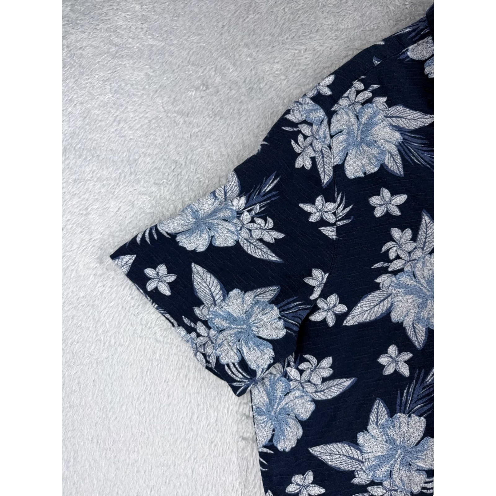 George George Shirt Mens 3XL Floral Hawaiian Button-Up Blue White Cotton Palm Hibiscus Short Sleeve Casual Wear Mens Size US XXL / EU 58 / 5 - 3 Thumbnail