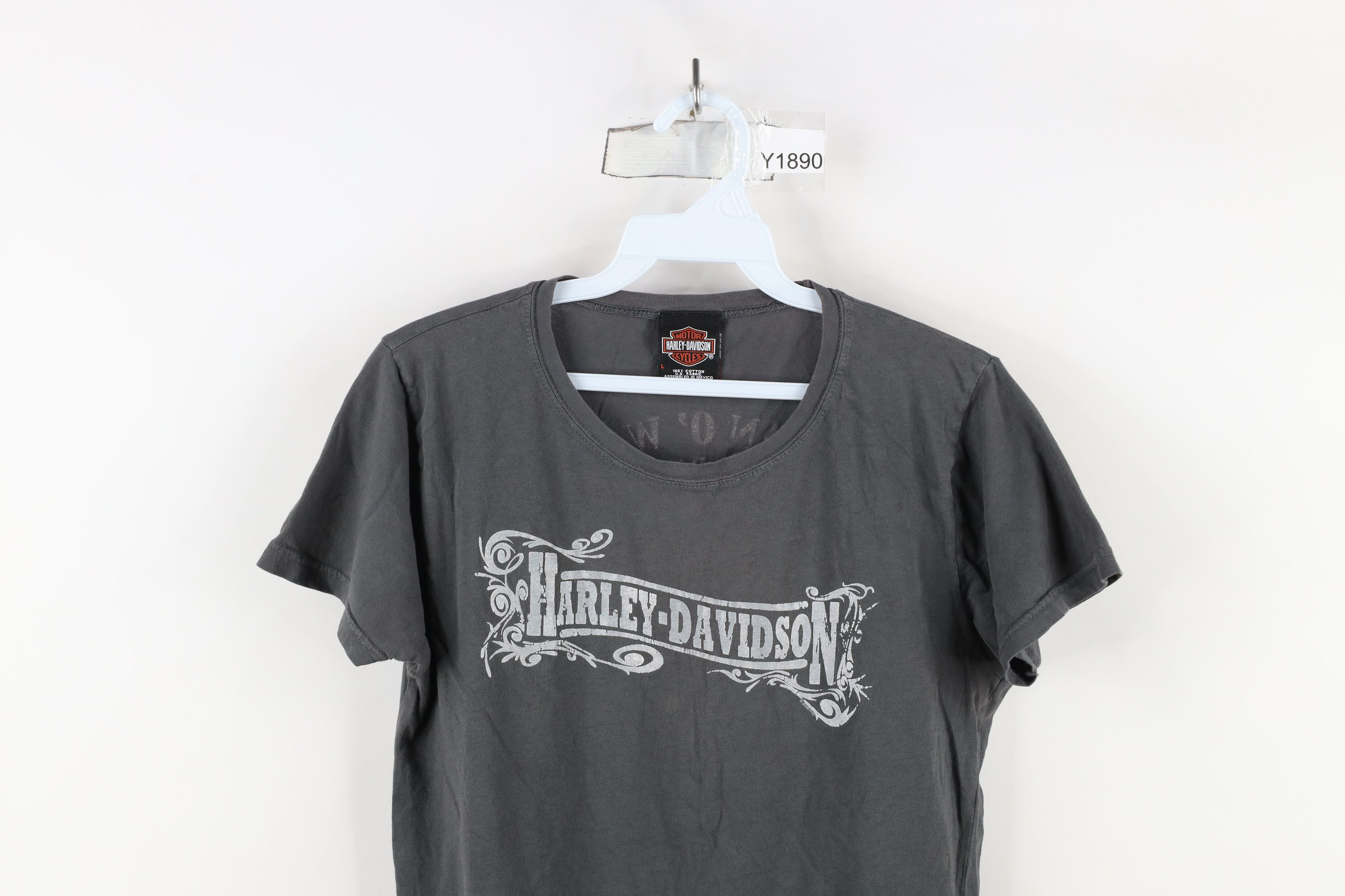 Harley Davidson × Vintage Vintage Y2K Harley Davidson Spell Tribal T-Shirt Gray Cotton Size L / US 10 / IT 46 - 2 Thumbnail
