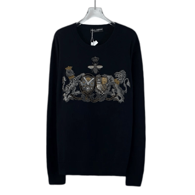 Dolce&Gabbana Black Wool Sweater with Embroidery
