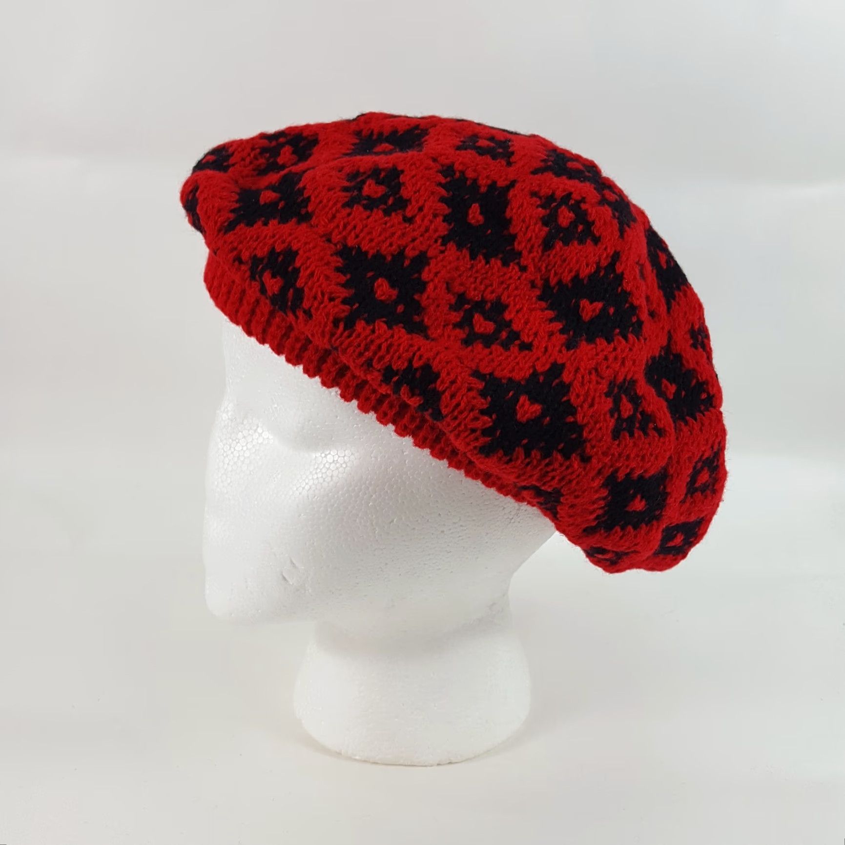 Vintage VINTAGE Vintage 80s Knit Wool Red Diamond French Beret Warm Winter Hat Womens One Size Size ONE SIZE - 6 Thumbnail