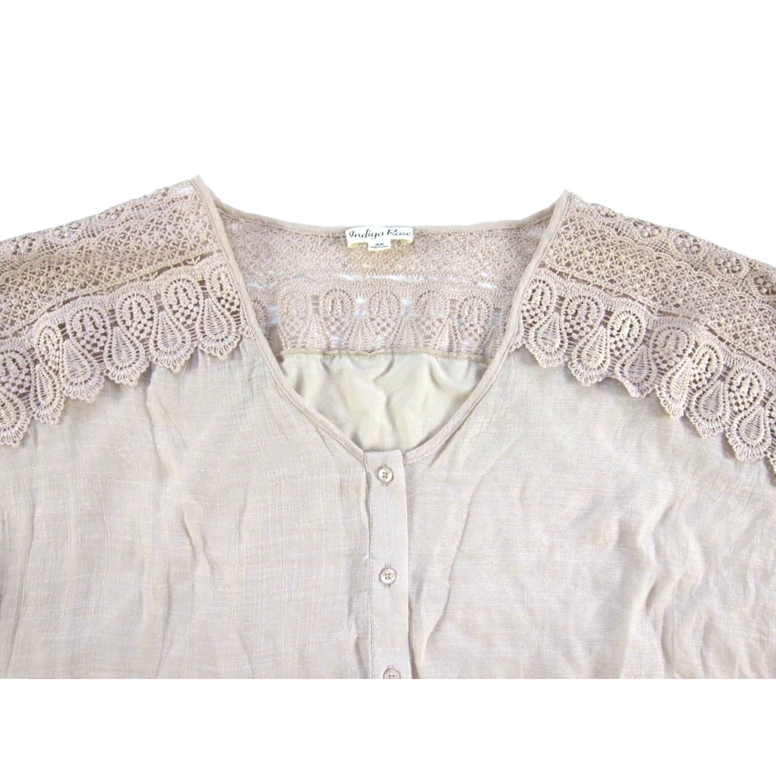 Vintage NWT Indigo Rose Beige Brown Embroidered Button Down Short Sleeve Tunic Blouse 3X Size XXL / US 16-18 / IT 52-54 - 7 Thumbnail