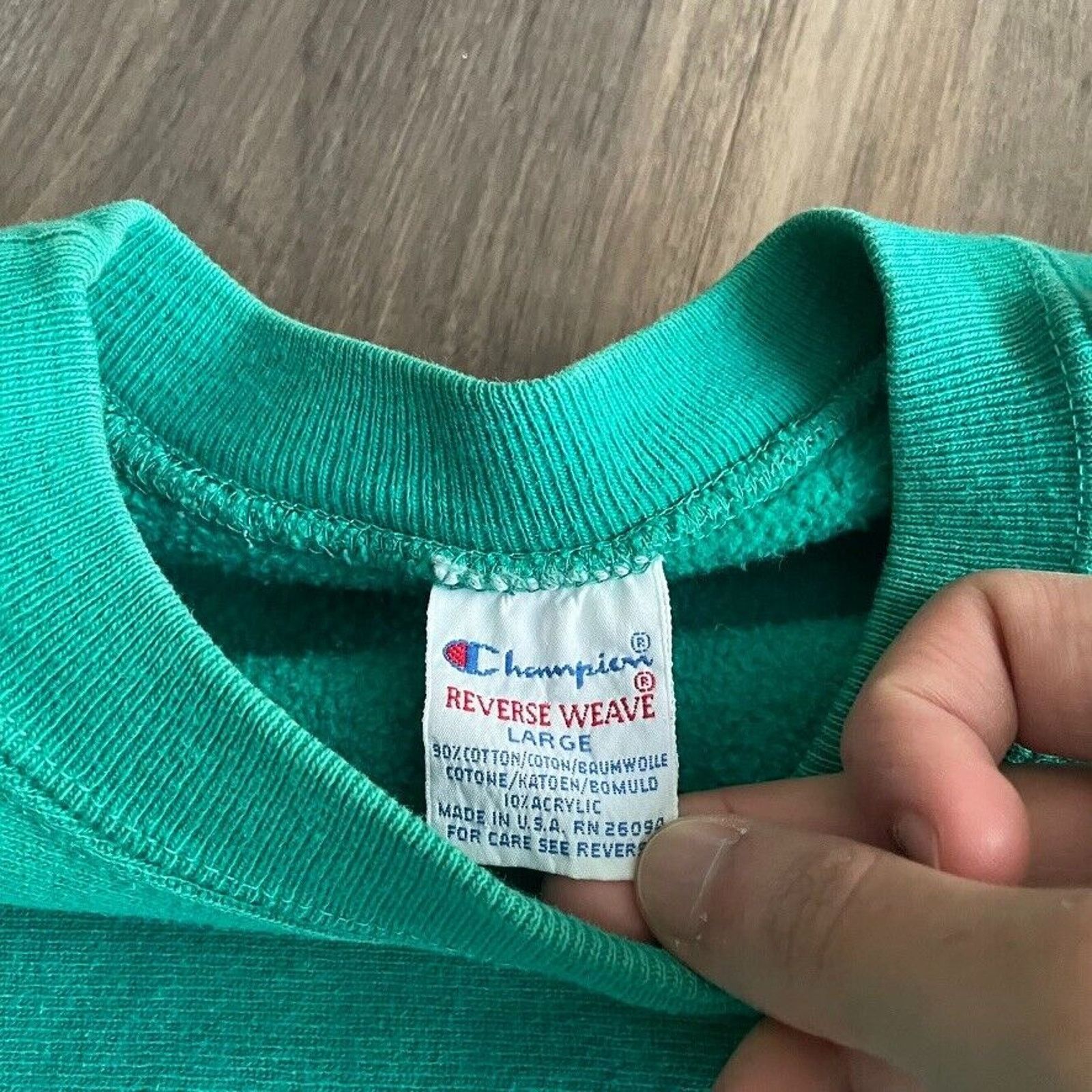Champion × Vintage Vintage 90s Champion Reverse Weave Sweatshirt Blank Teal Size US L / EU 52-54 / 3 - 4 Thumbnail