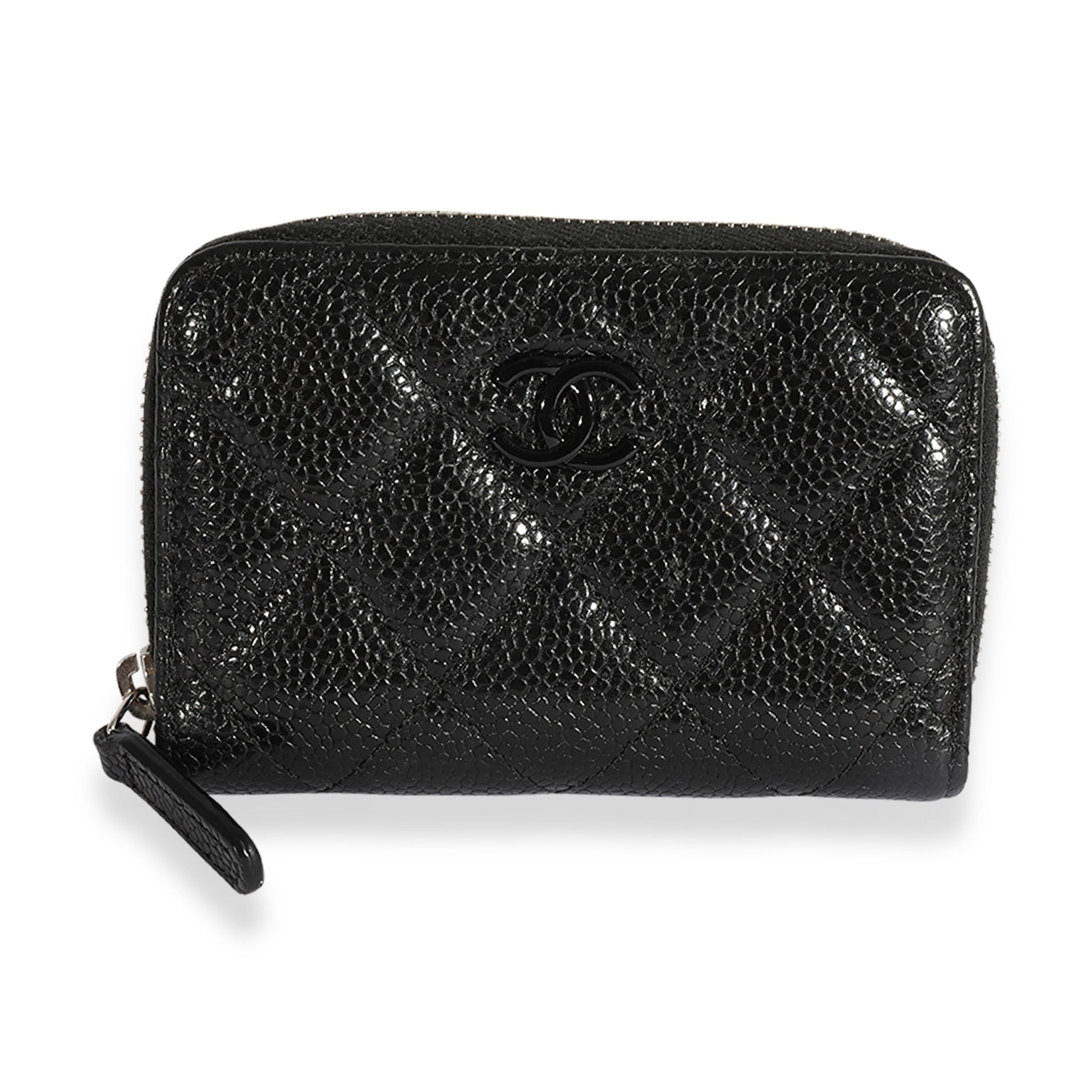 image of Chanel So Black Quilted Caviar Zip-Around Coin Purse Wallet, Women's